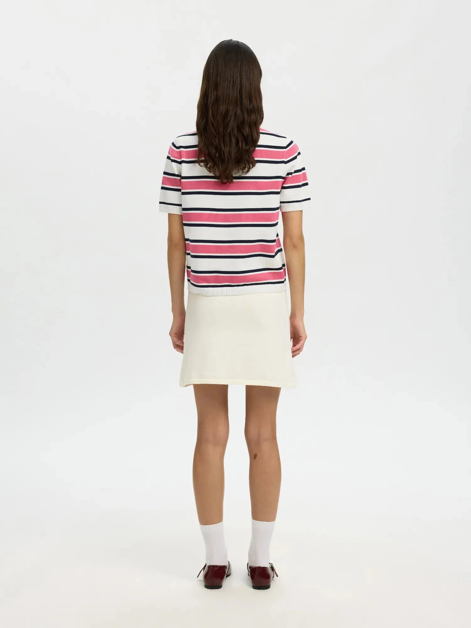 Amour Ss Knit Polo Cardigan Egret Hot Pink And Sky Captain - Image 4