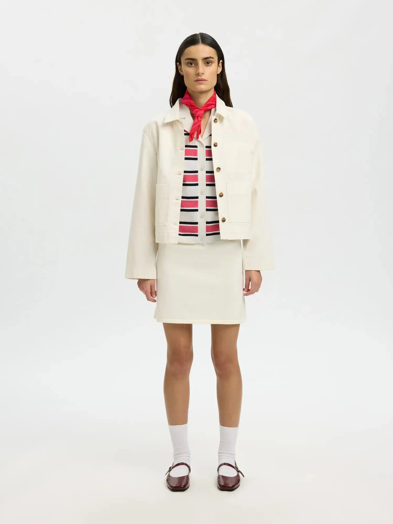 Amour Ss Knit Polo Cardigan Egret Hot Pink And Sky Captain - Image 5