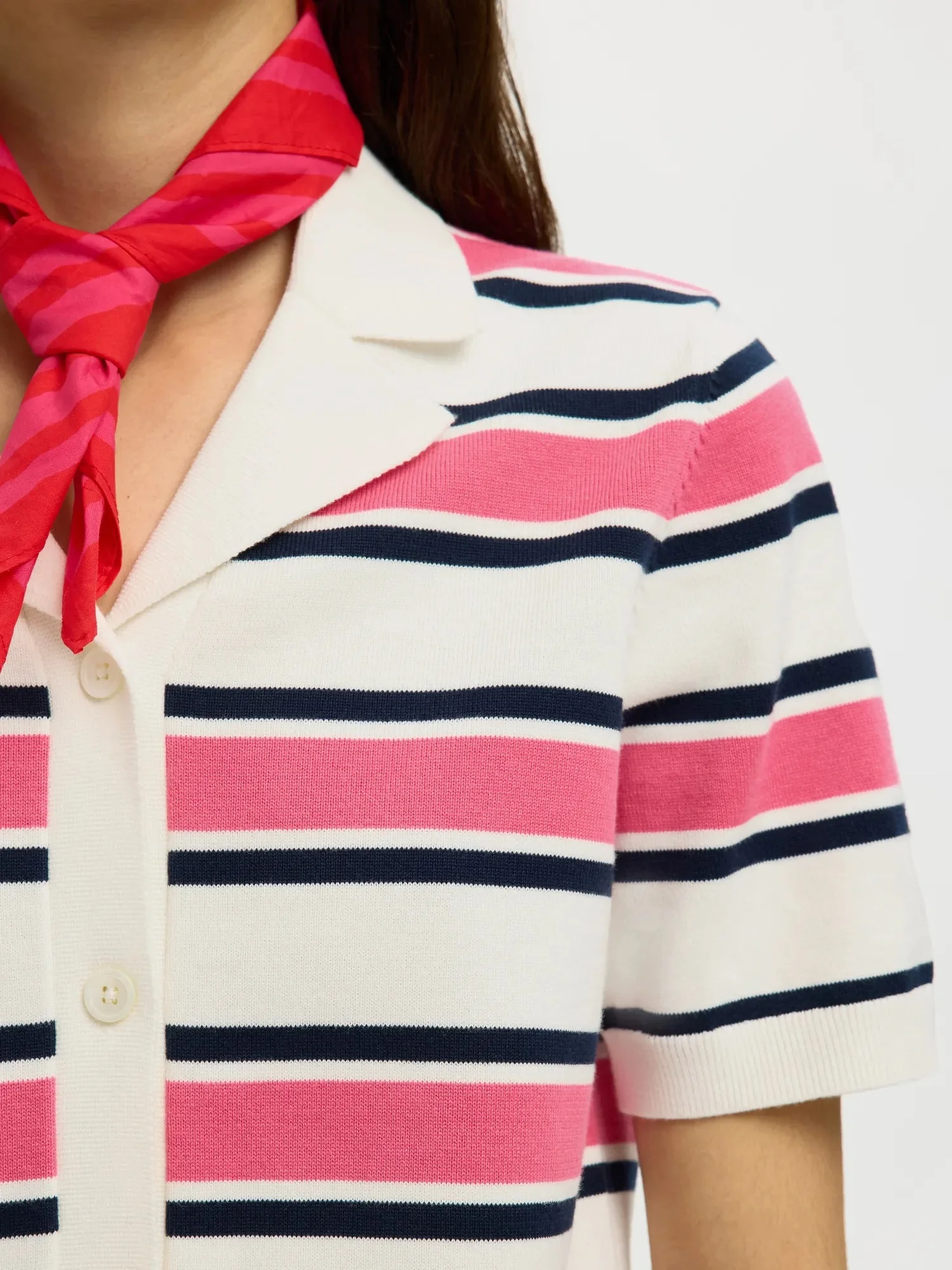 Amour Ss Knit Polo Cardigan Egret Hot Pink And Sky Captain - Image 6