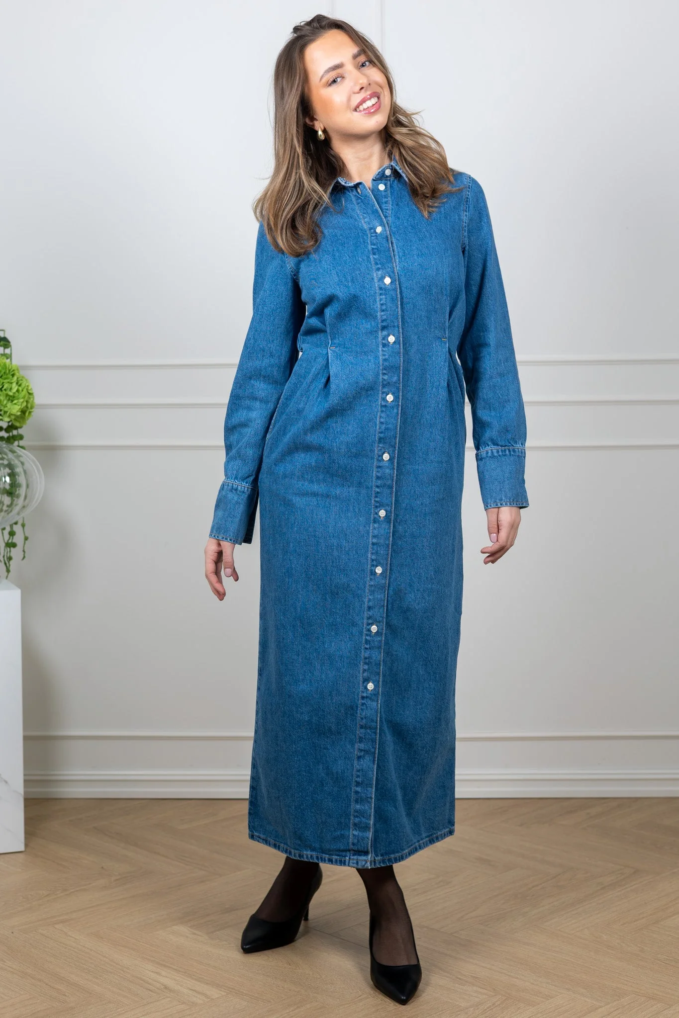 Regular Agathe Long Denim Dress Medium Blue Denim - Image 6