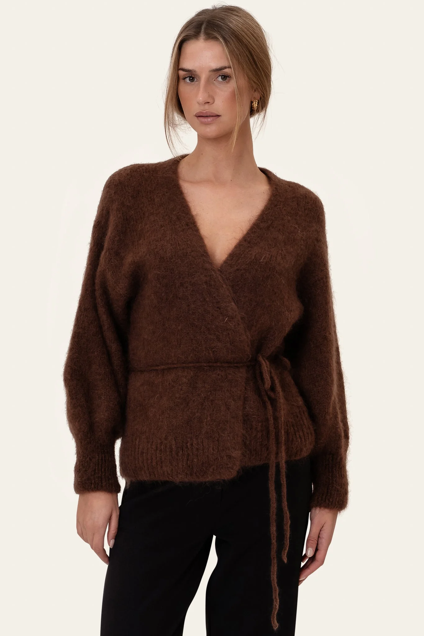 Ida Wrap Cardigan Dark Brown - Image 4