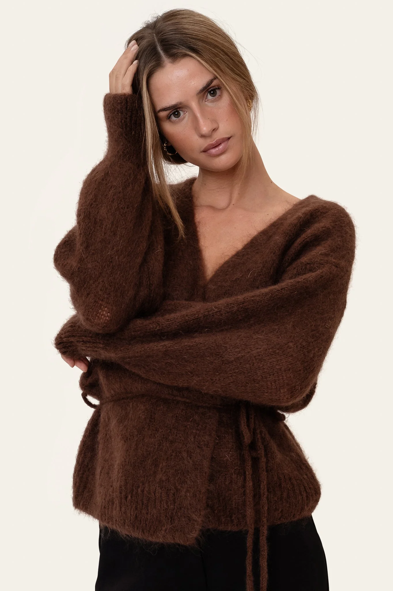 Ida Wrap Cardigan Dark Brown - Image 6