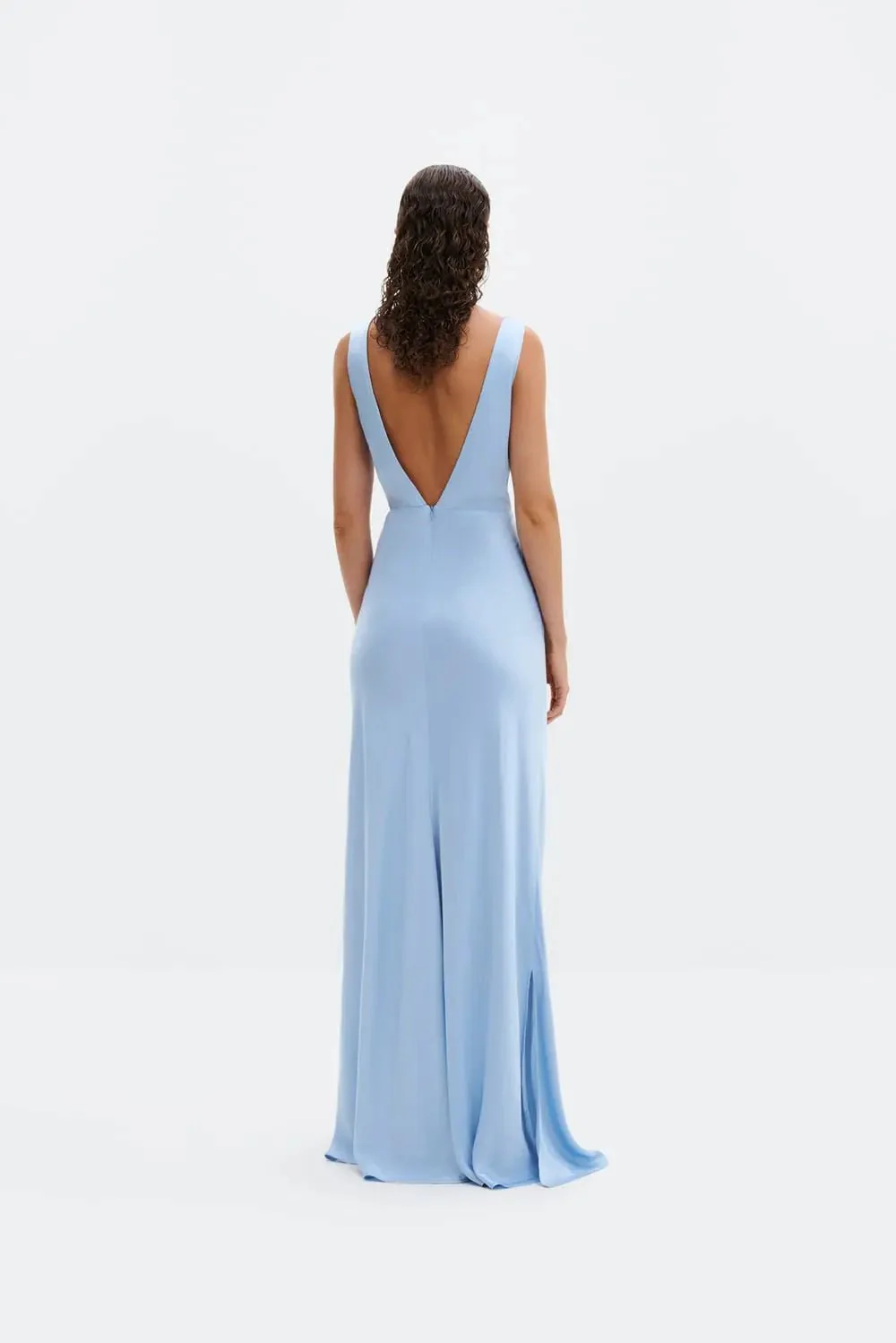 Thelma Open Back Satin Maxi Dress Dusty Blue - Image 3
