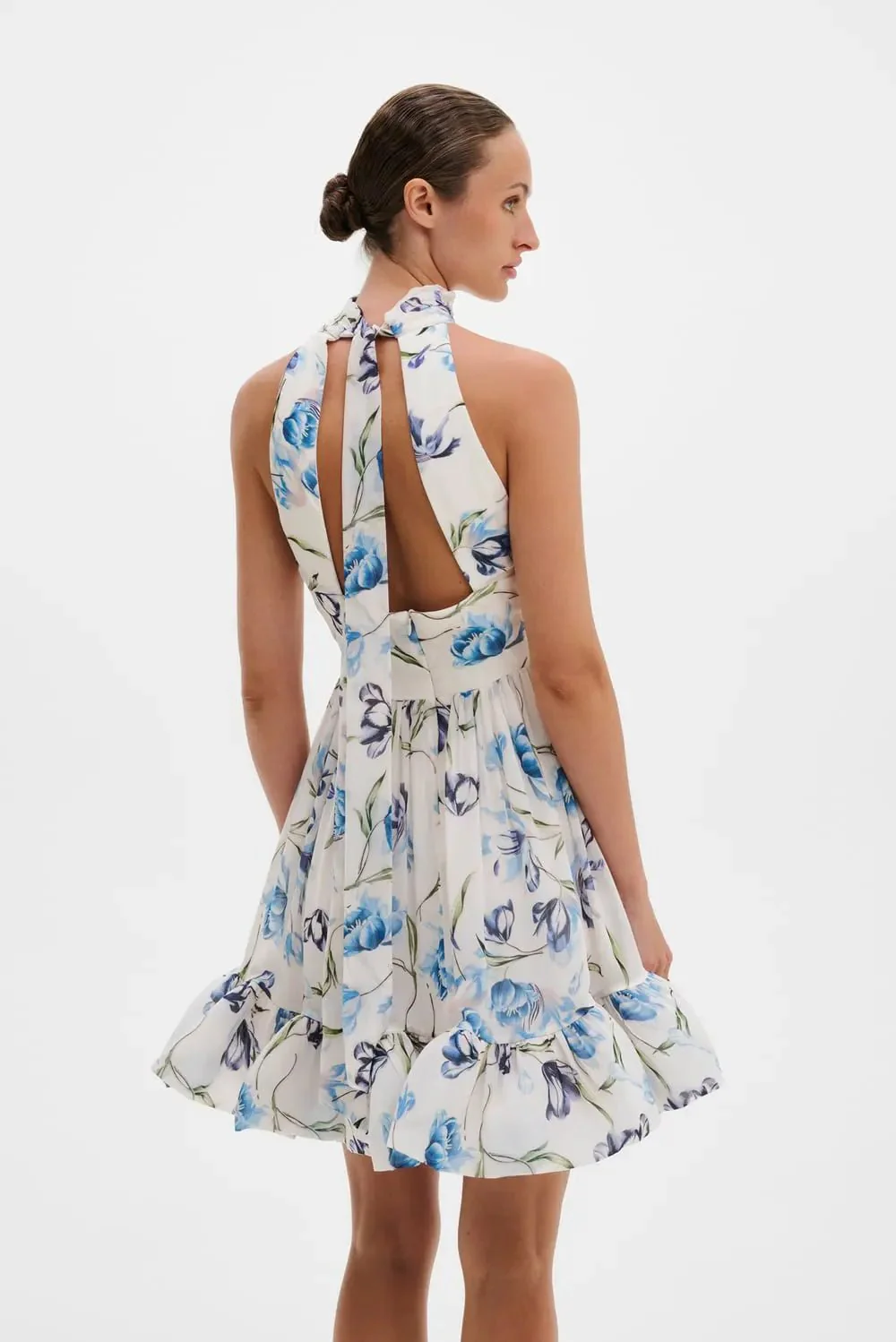 Fern Halterneck Ruffled Mini Dress Tulip Blue - Image 11