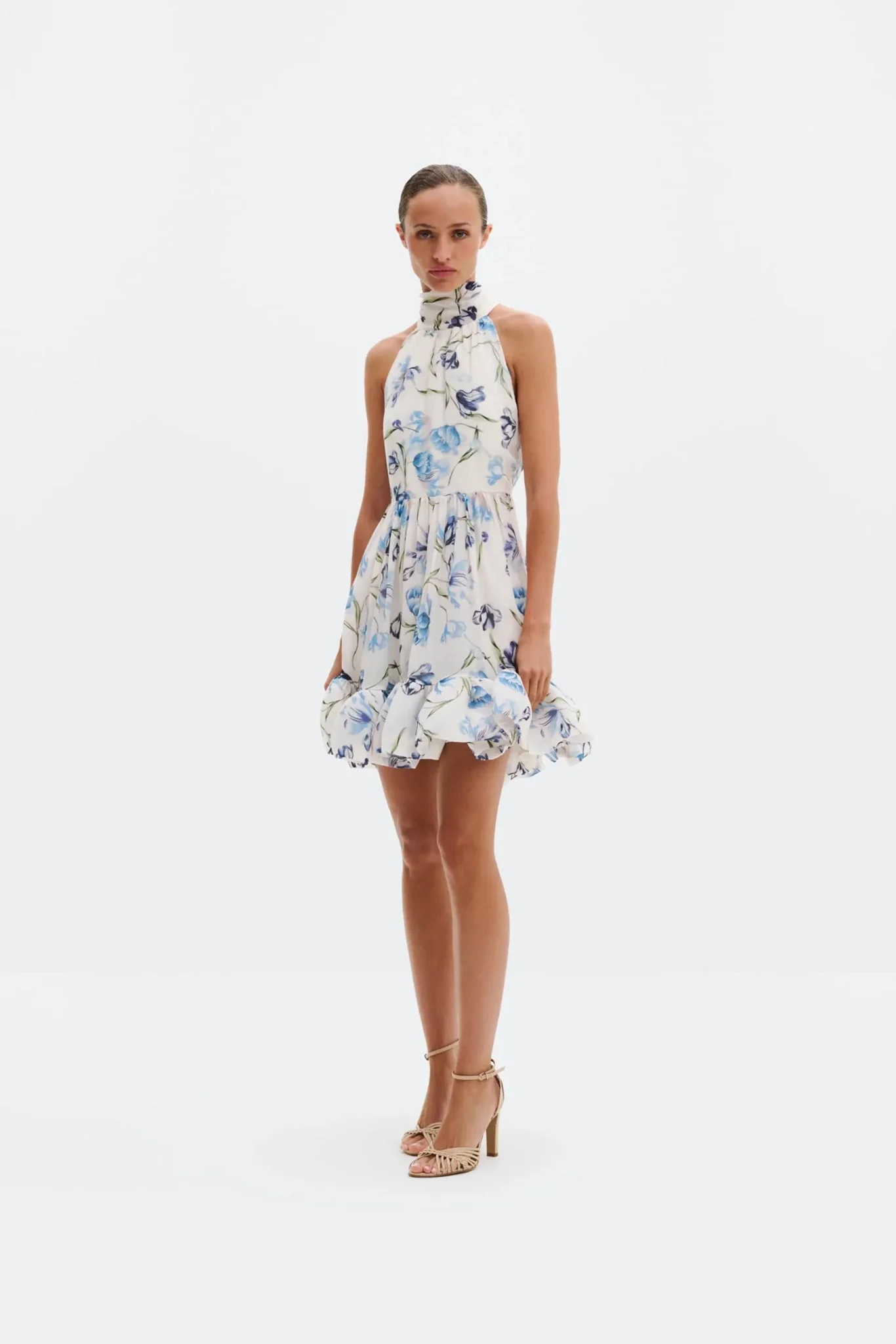 Fern Halterneck Ruffled Mini Dress Tulip Blue - Image 8
