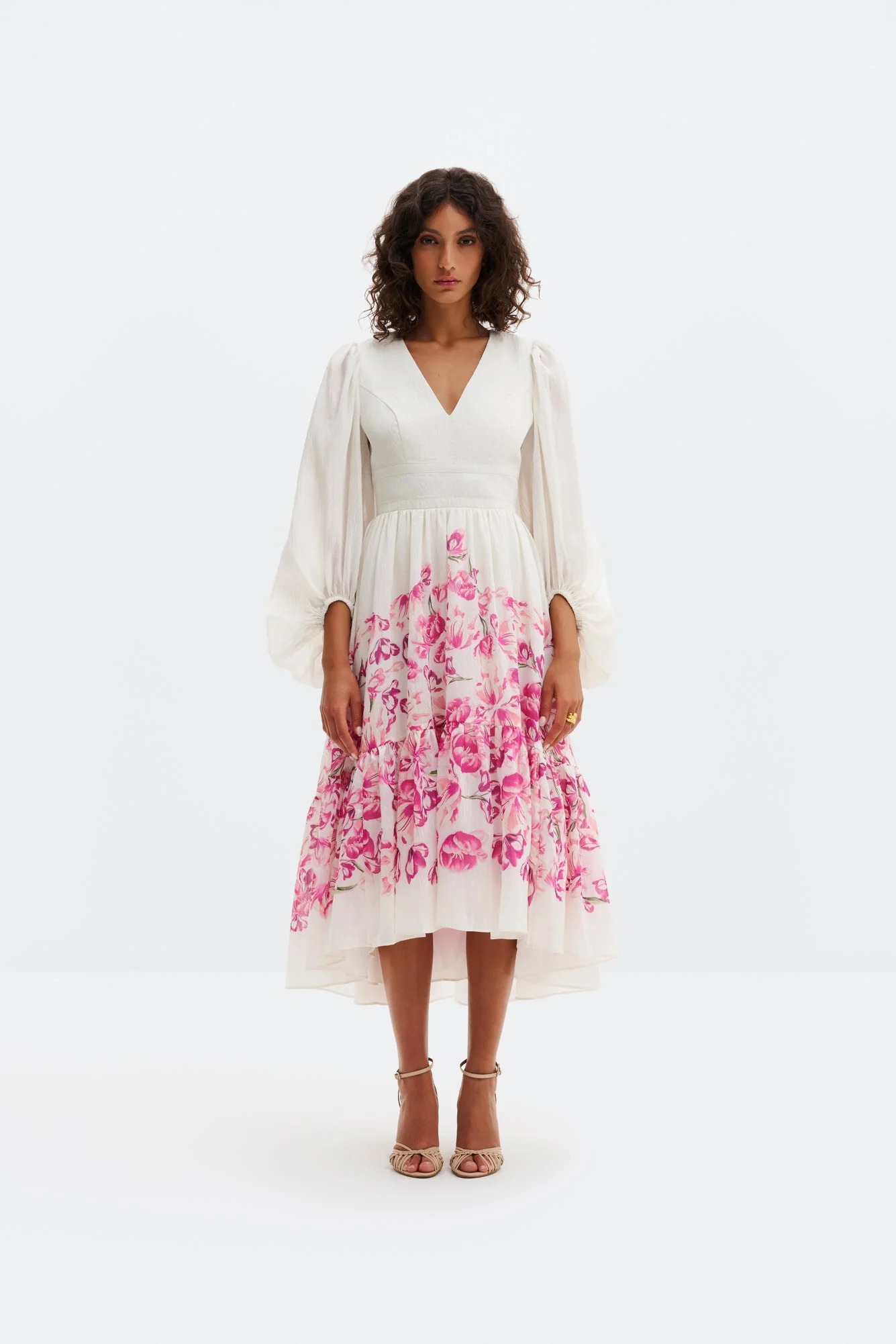 Sasia Deep V Neck Midi Dress Tulip Pink