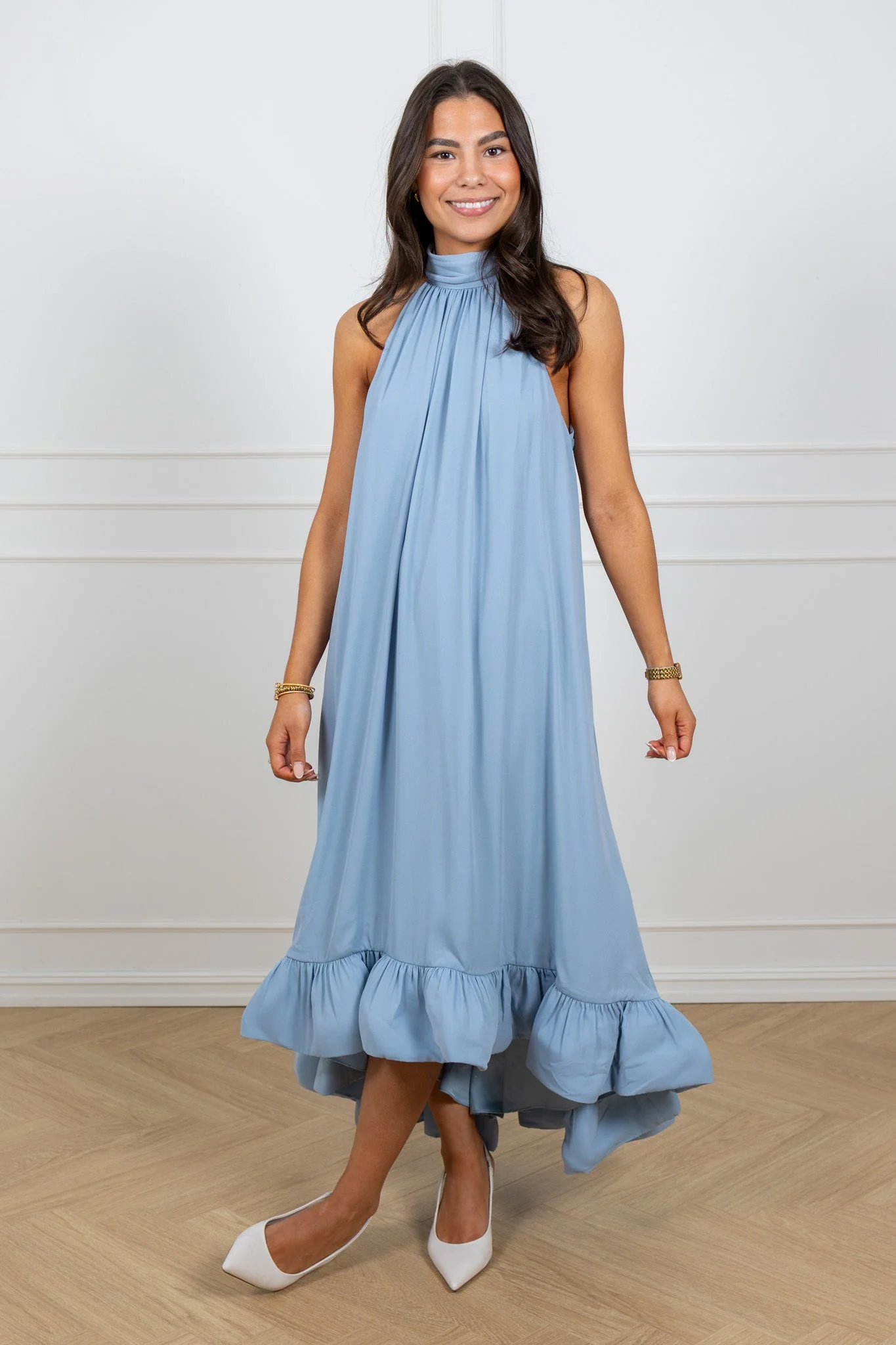 Sabrina Halterneck Ruffled Midi Dress Sky - Image 3