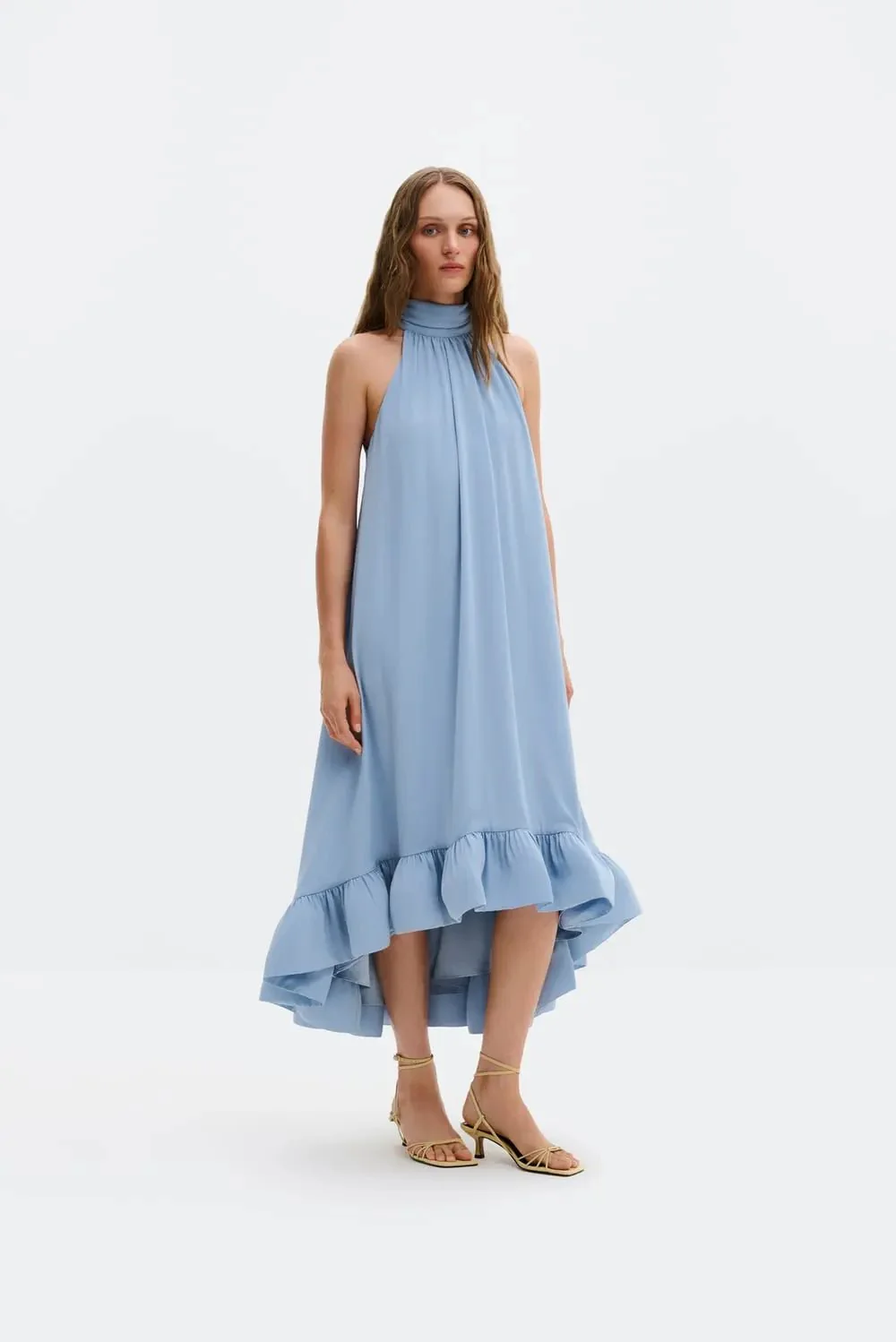 Sabrina Halterneck Ruffled Midi Dress Sky - Image 9