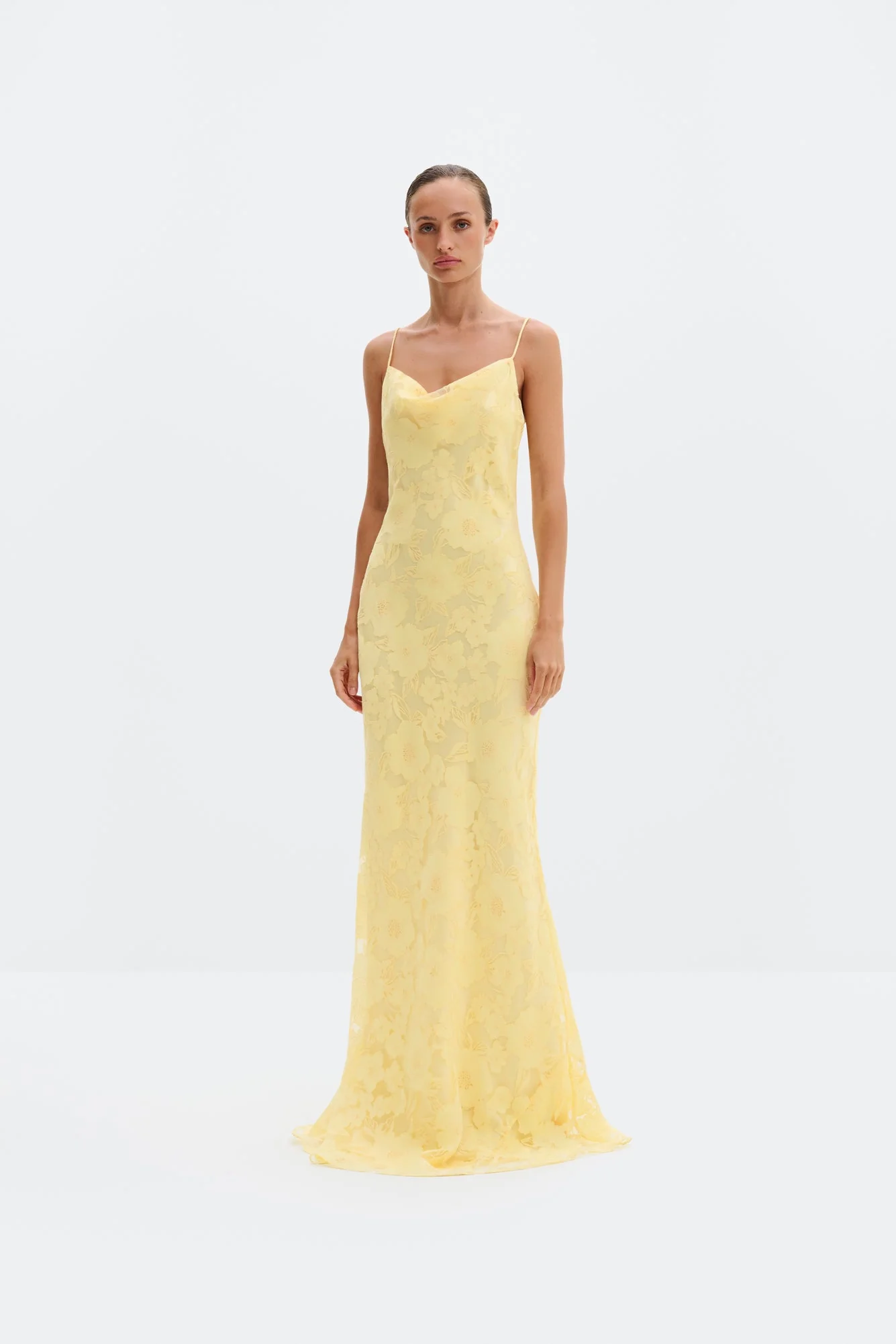 Sorelle Lace Slip Maxi Dress Light Lemon