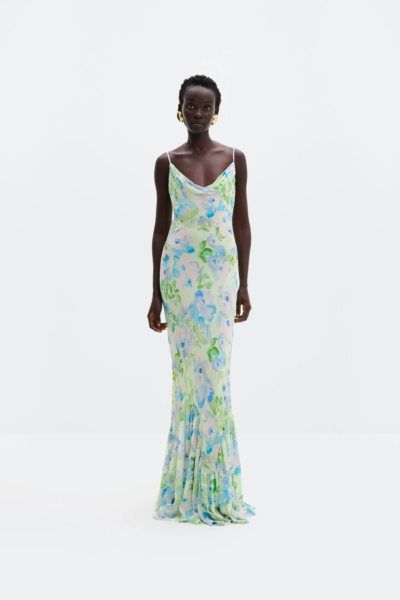 Amaia Silk Blend Chiffon Maxi Slip Dress Pastel Floral Pistachio - Image 3