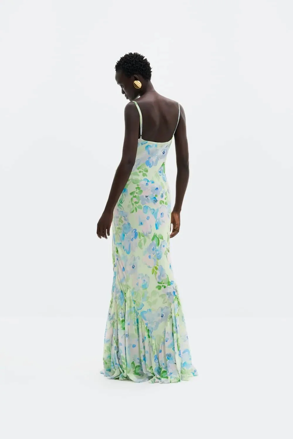 Amaia Silk Blend Chiffon Maxi Slip Dress Pastel Floral Pistachio - Image 4