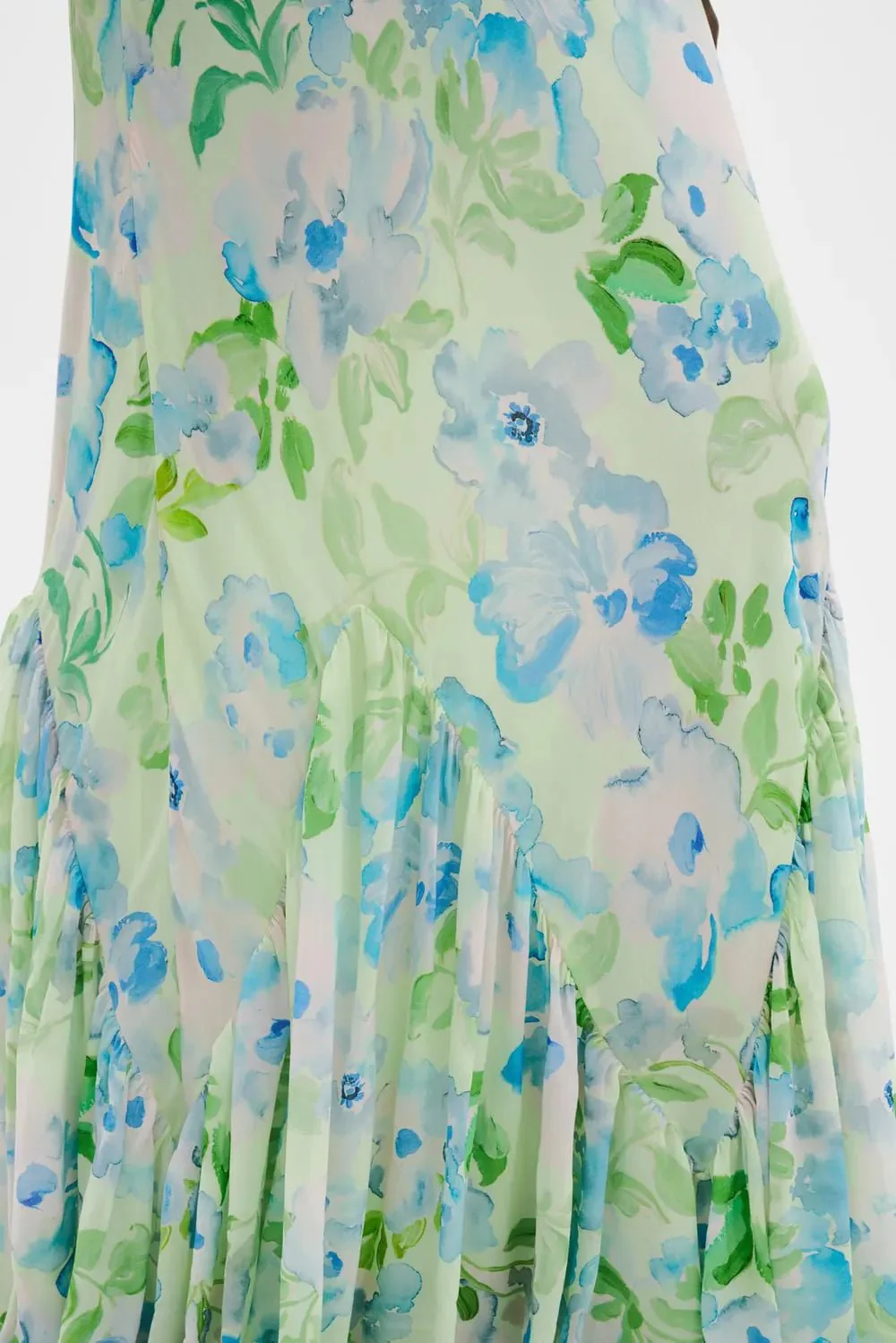 Amaia Silk Blend Chiffon Maxi Slip Dress Pastel Floral Pistachio - Image 7