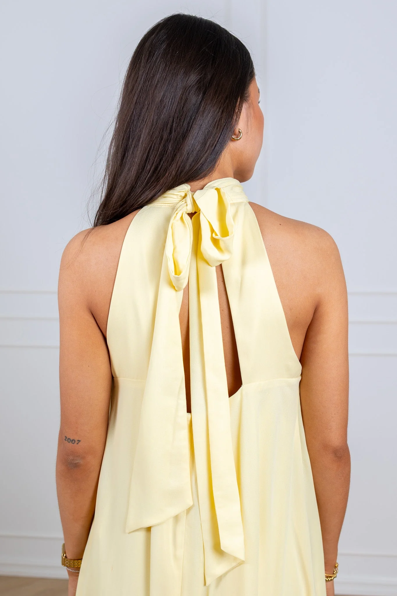 Sabrina Halterneck Ruffled Midi Dress Light Lemon - Image 5