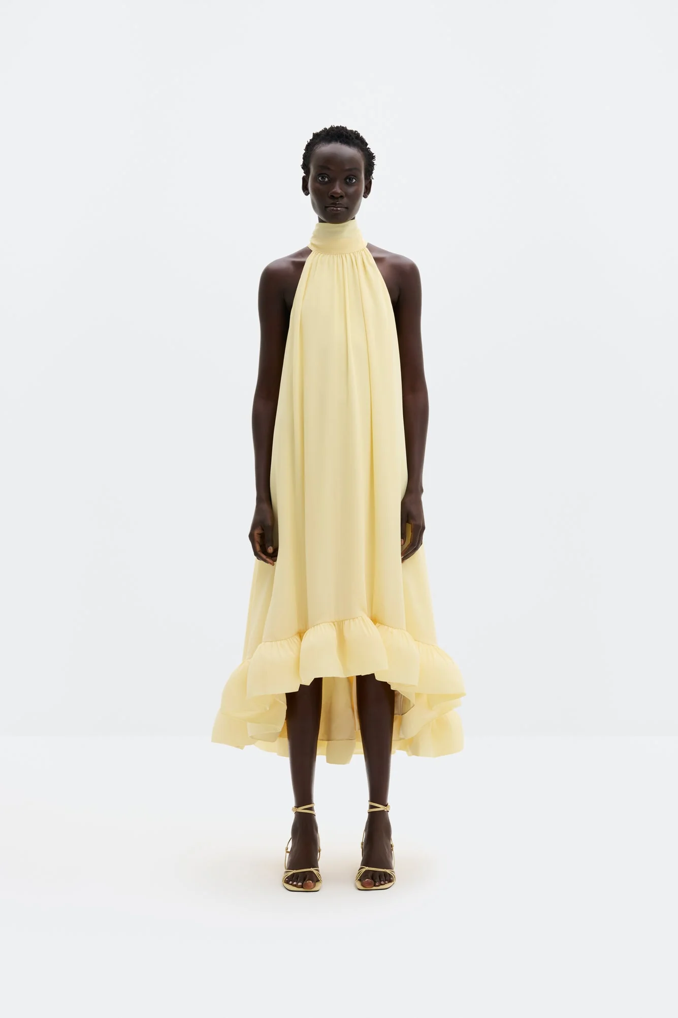 Sabrina Halterneck Ruffled Midi Dress Light Lemon - Image 7