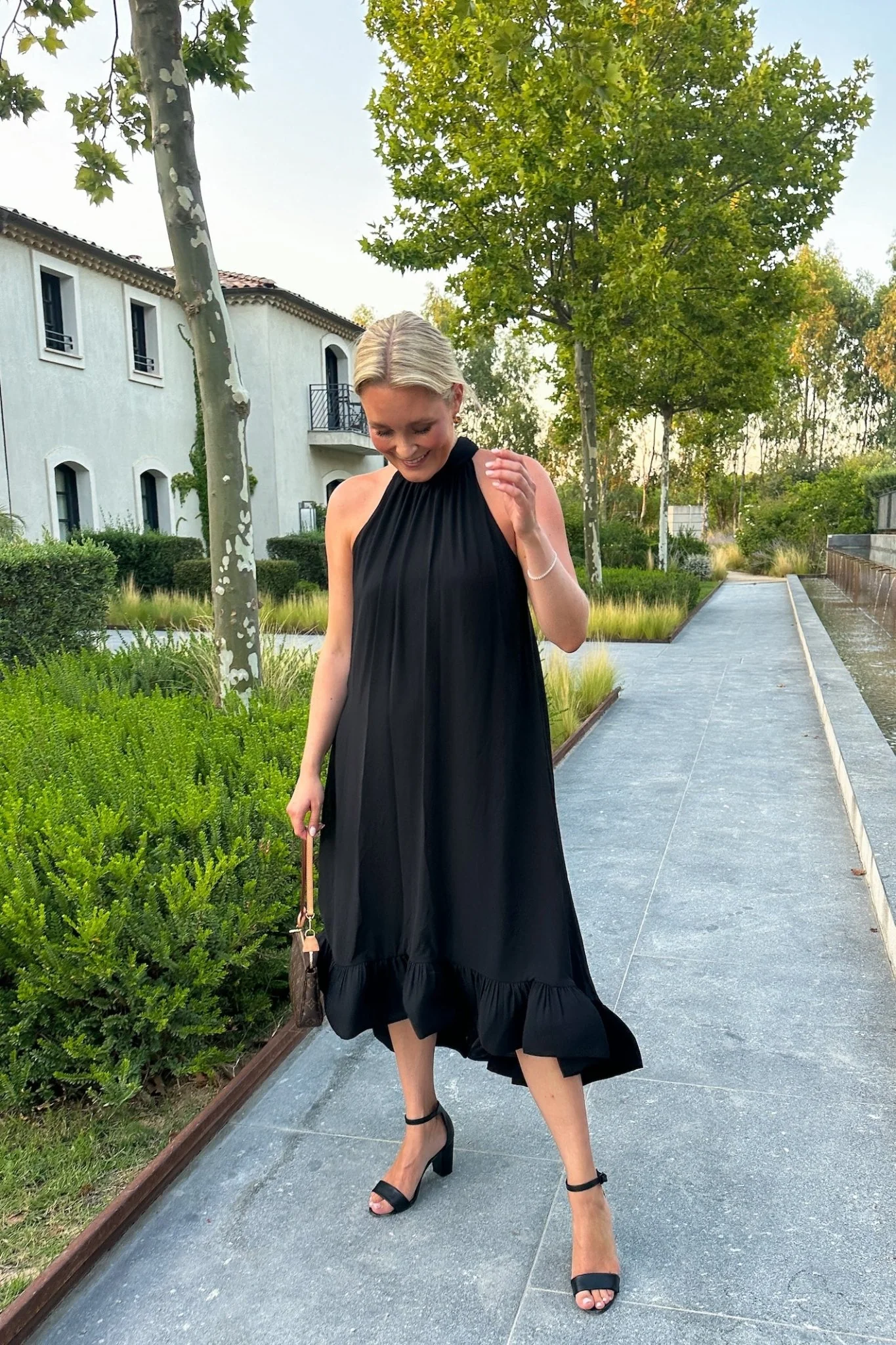 Sabrina Halterneck Ruffled Midi Dress Black - Image 3