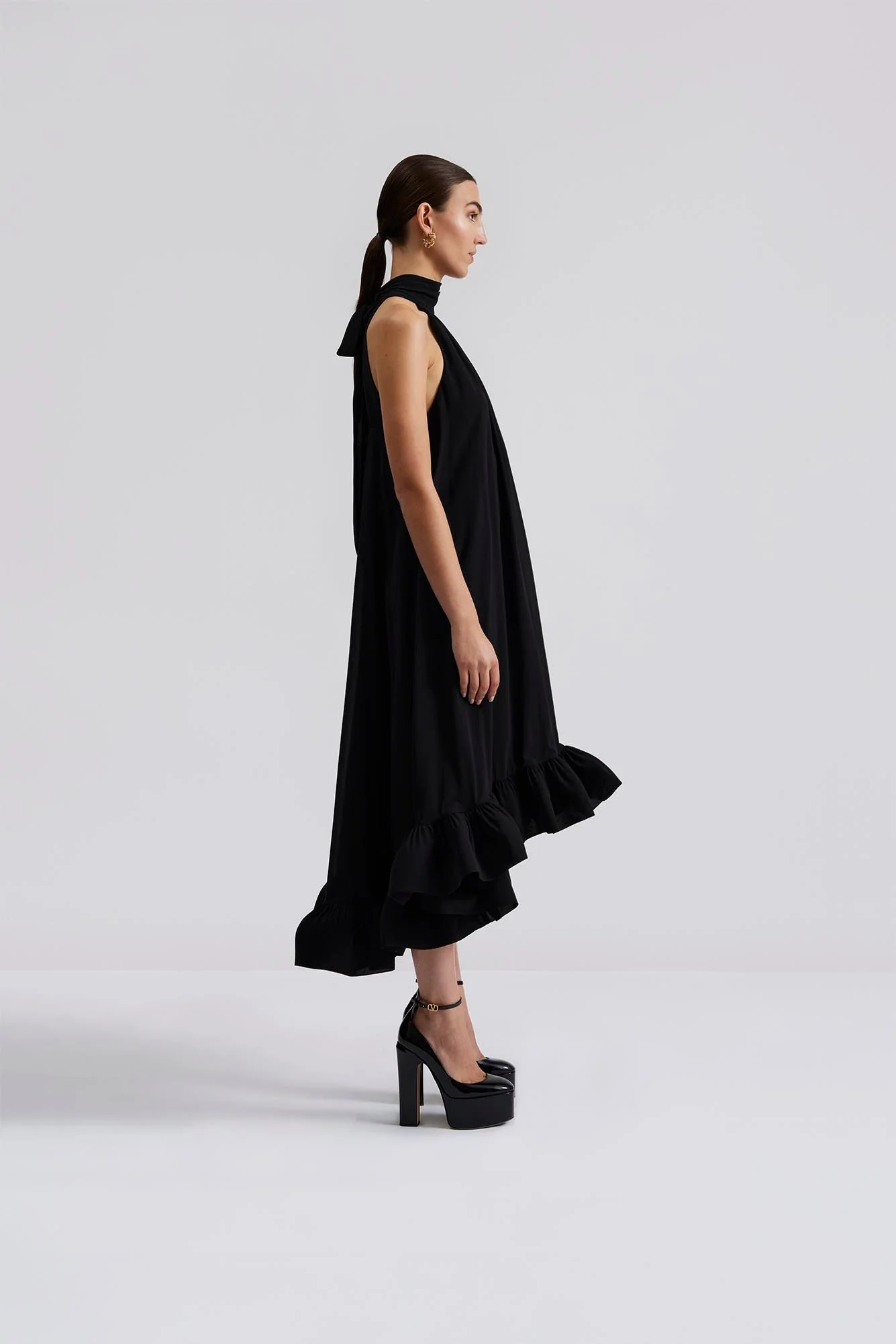 Sabrina Halterneck Ruffled Midi Dress Black - Image 5