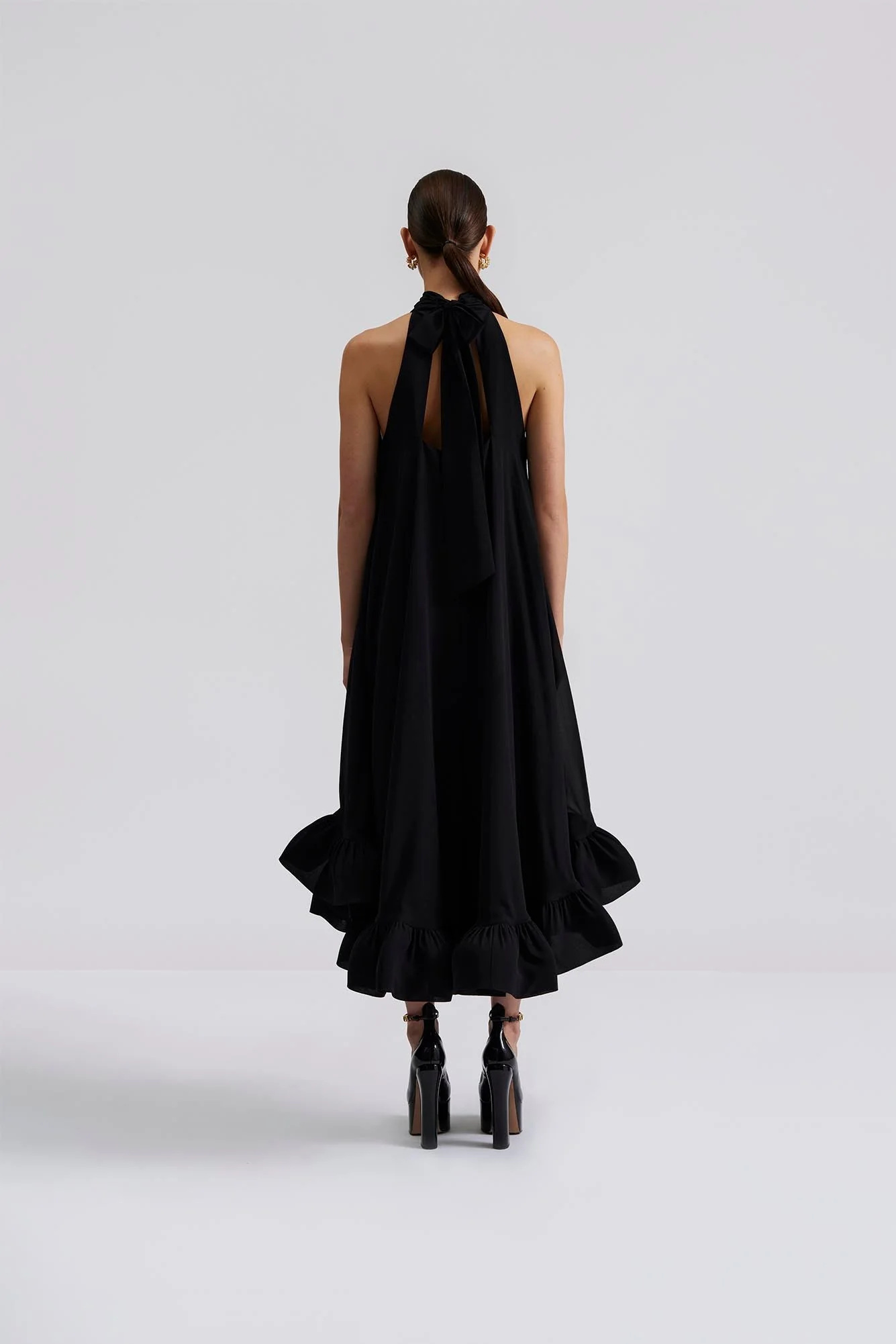 Sabrina Halterneck Ruffled Midi Dress Black - Image 7