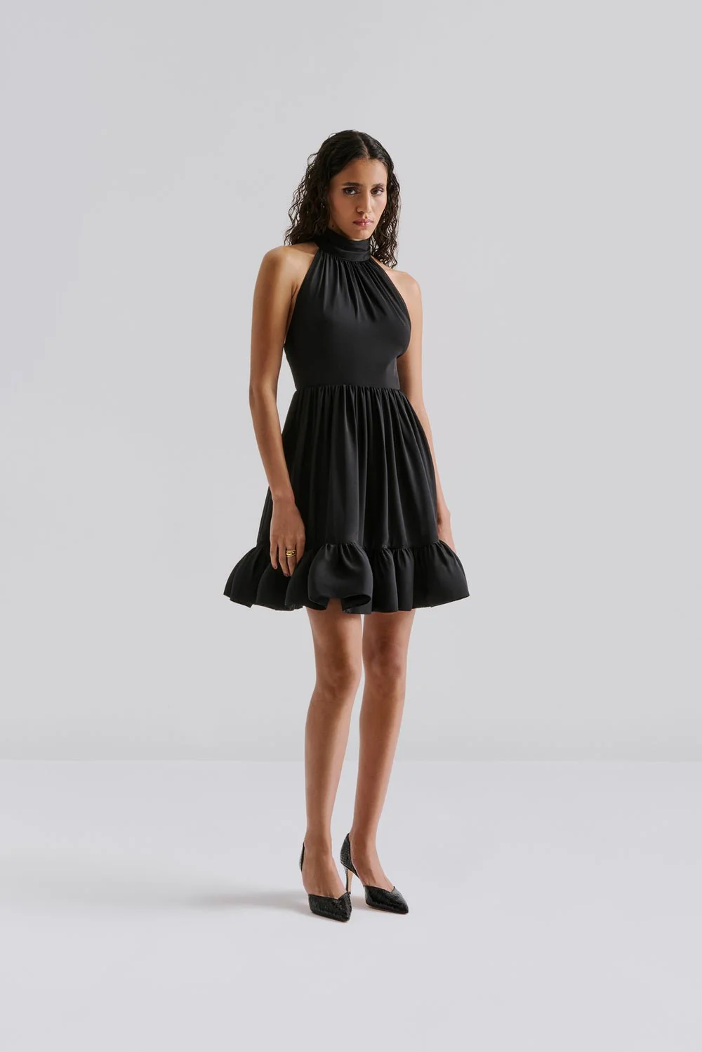 Fern Halterneck Ruffled Mini Dress Black - Image 2