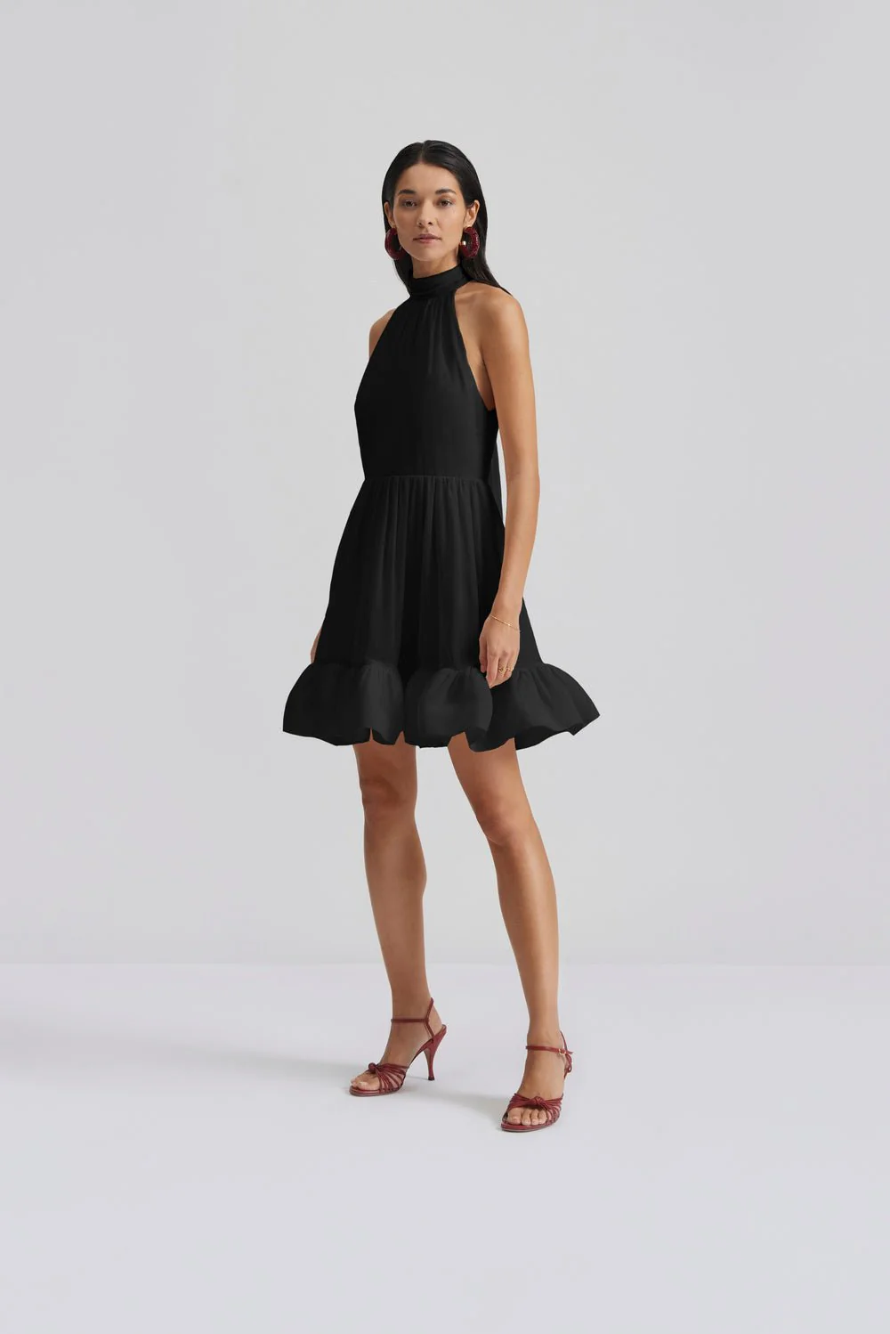 Fern Halterneck Ruffled Mini Dress Black - Image 3
