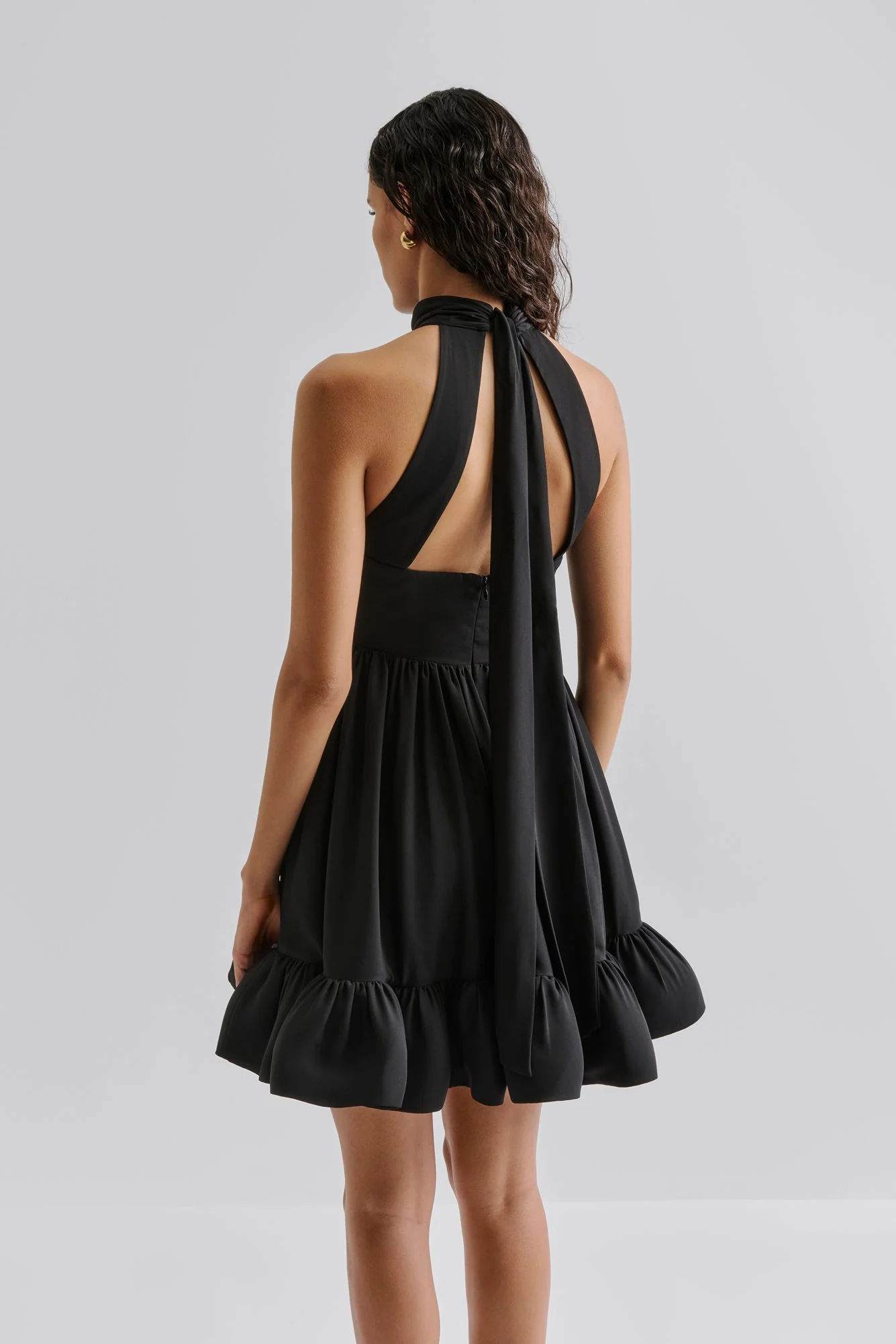 Fern Halterneck Ruffled Mini Dress Black - Image 4