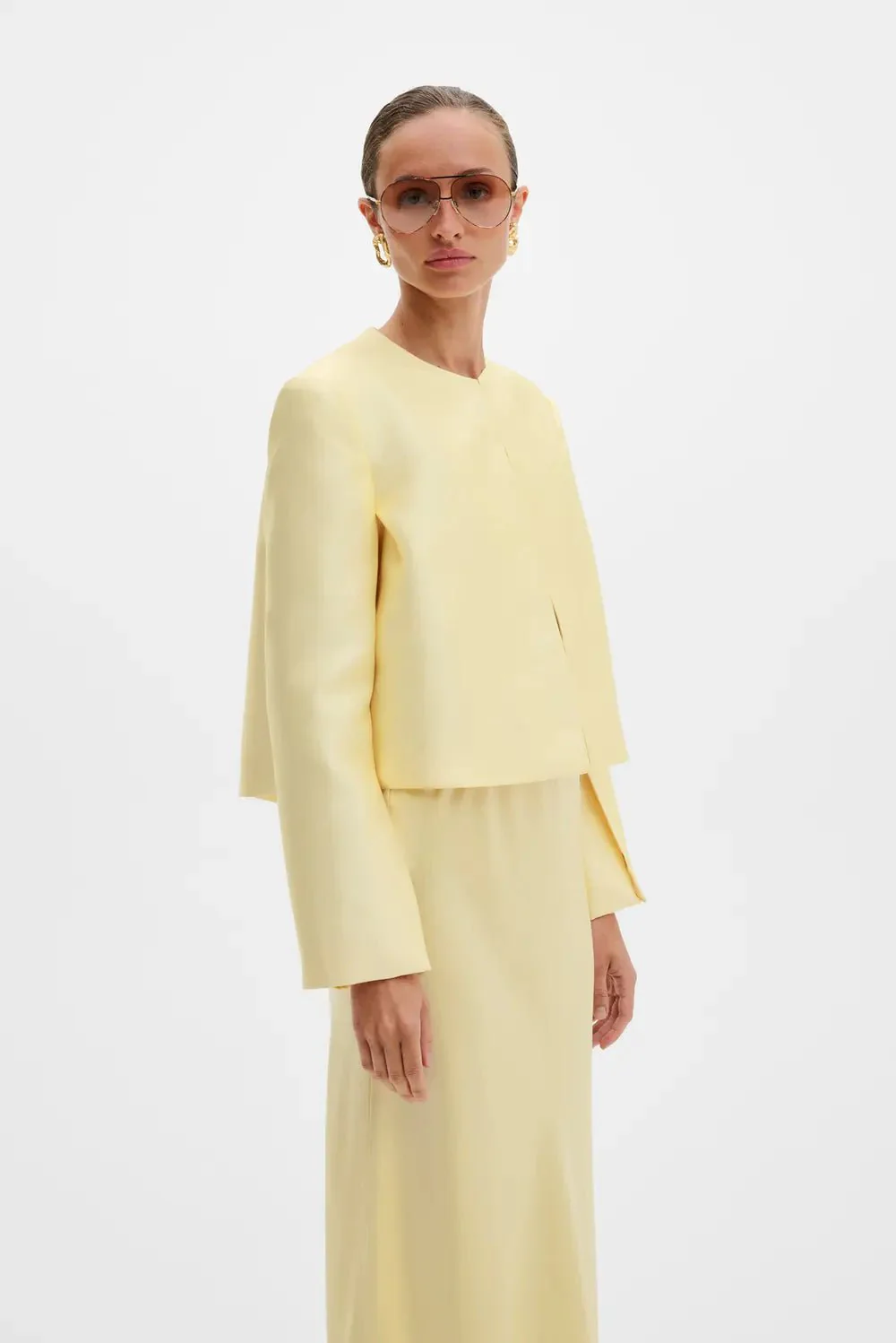 Ruthie Cropped Long Sleeve Blouse Light Lemon - Image 11