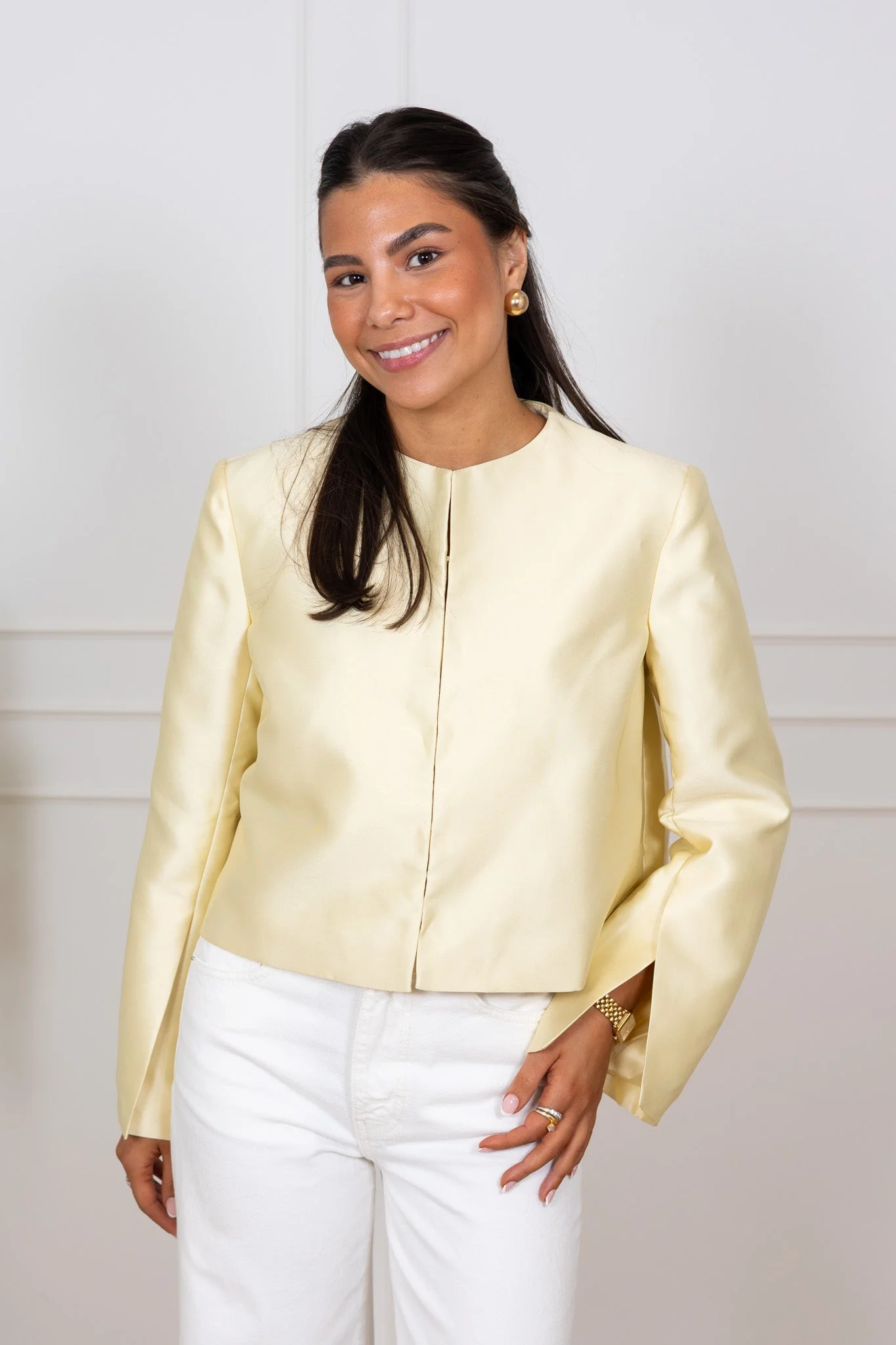Ruthie Cropped Long Sleeve Blouse Light Lemon - Image 3