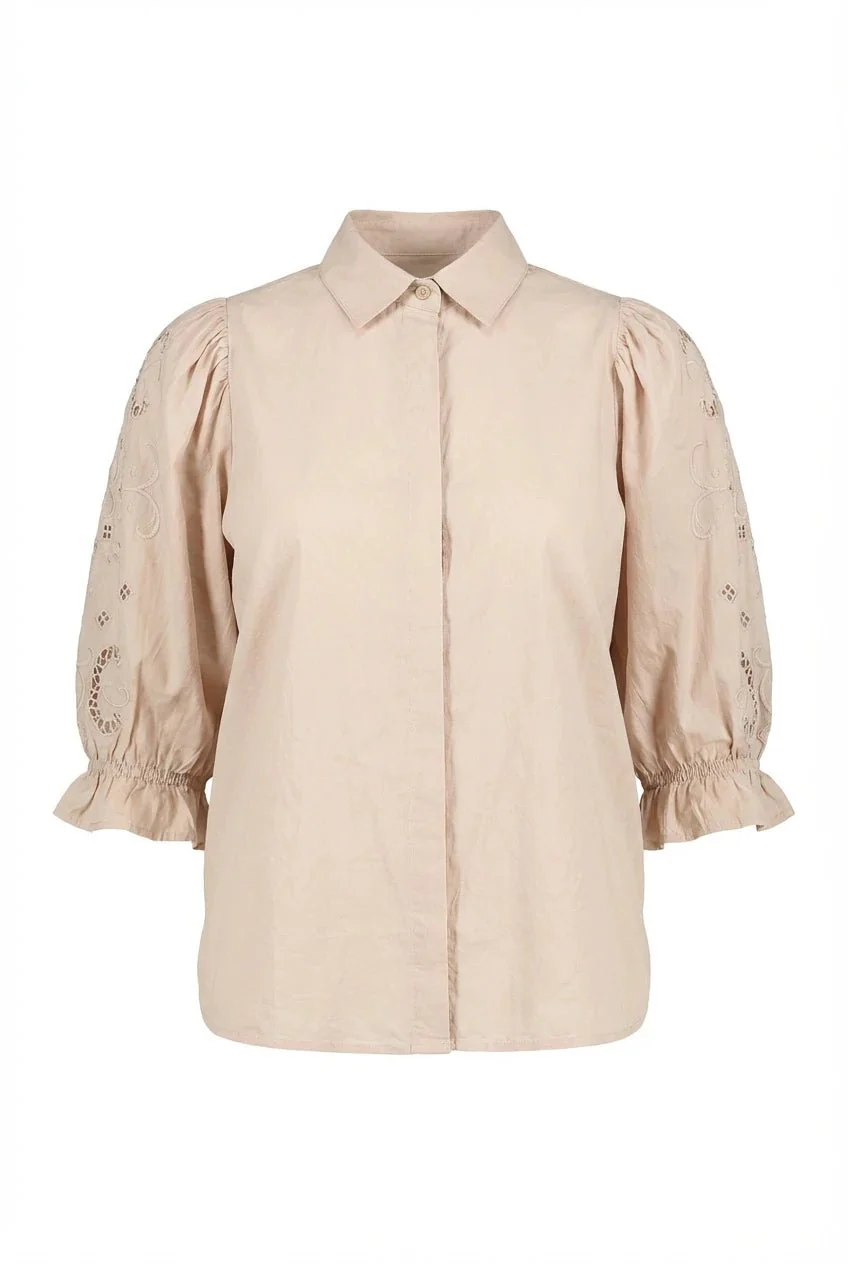 Amy Embroidered Shirt Golden Beige Poplin - Image 2