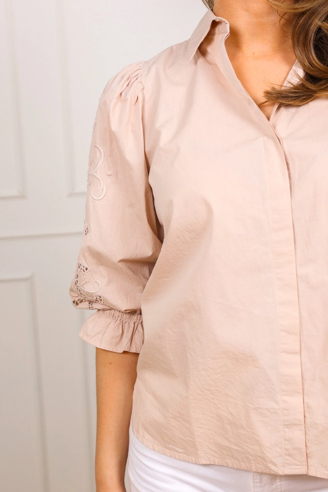 Amy Embroidered Shirt Golden Beige Poplin - Image 6