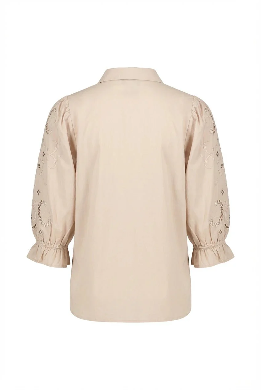 Amy Embroidered Shirt Golden Beige Poplin - Image 7