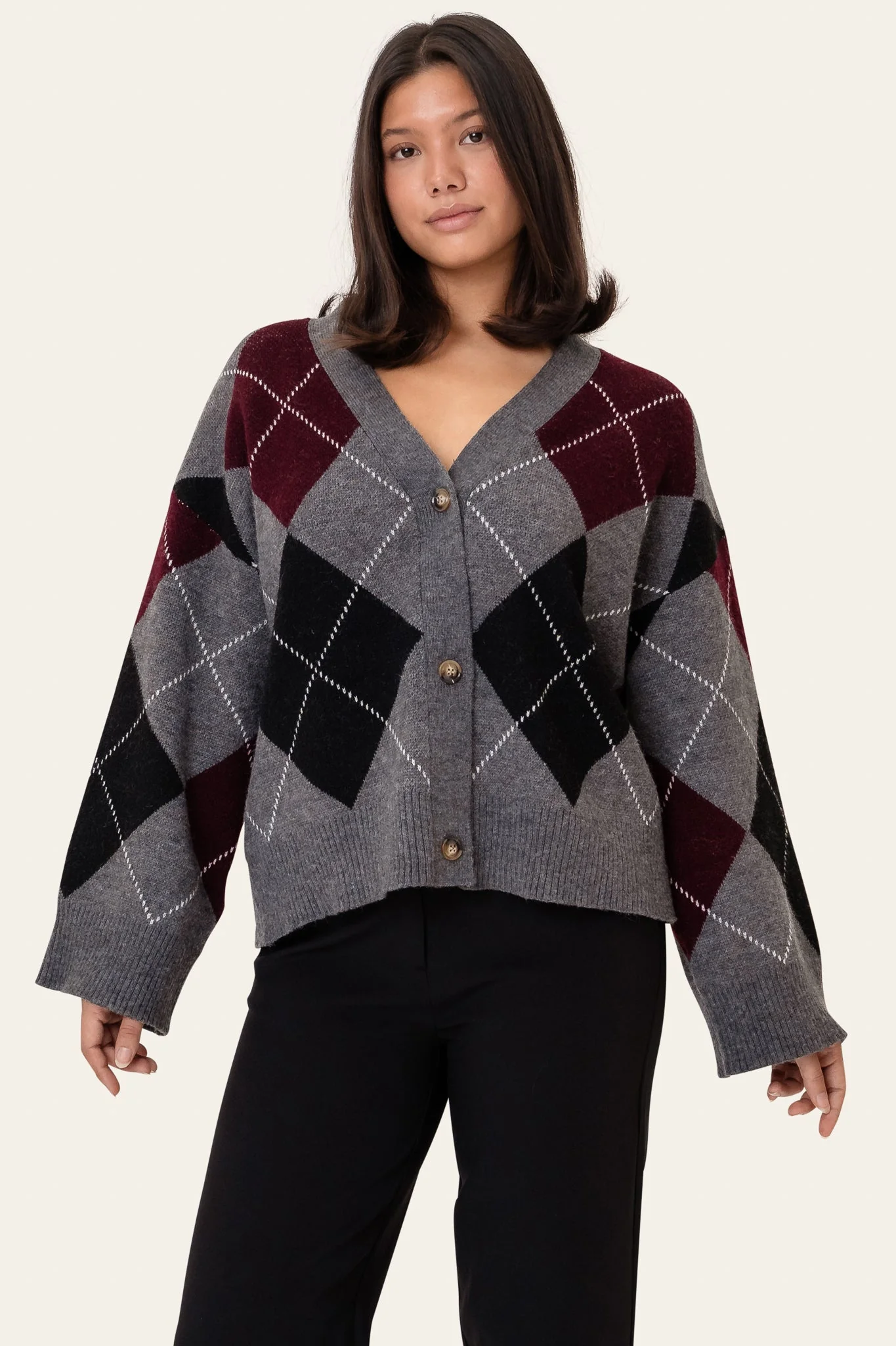Sascha Cardigan Grey Argyle - Image 3