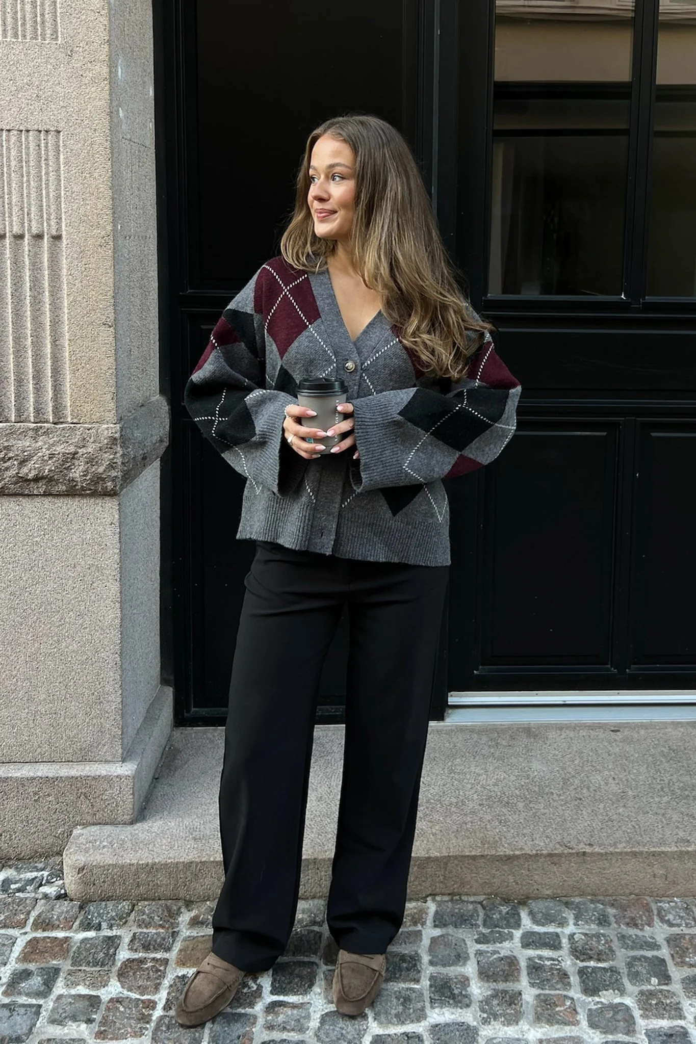 Sascha Cardigan Grey Argyle - Image 7