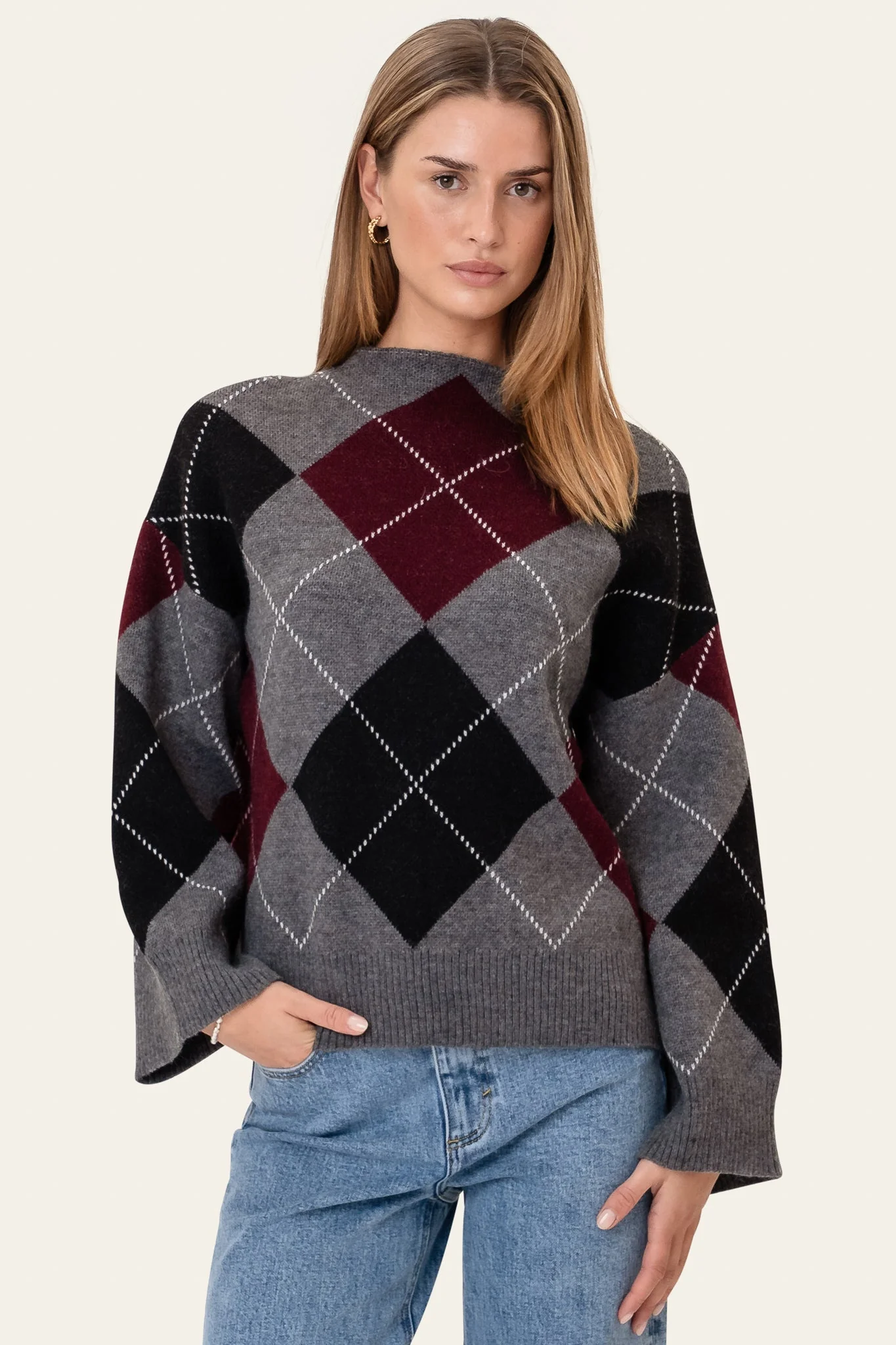 Bolette Pullover Grey Argyle - Image 6