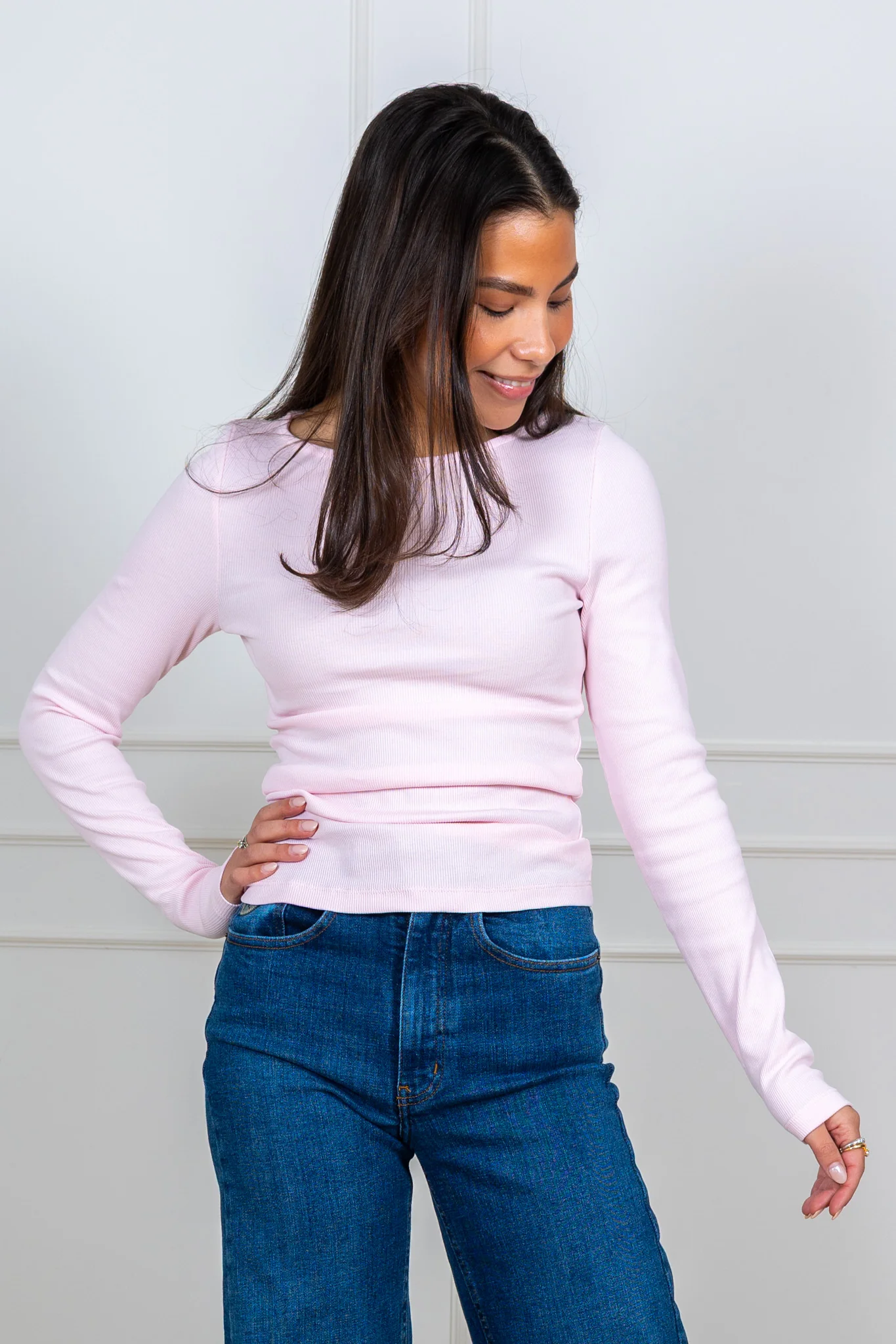 Petronella Rib Boatneck Light Pink - Image 4