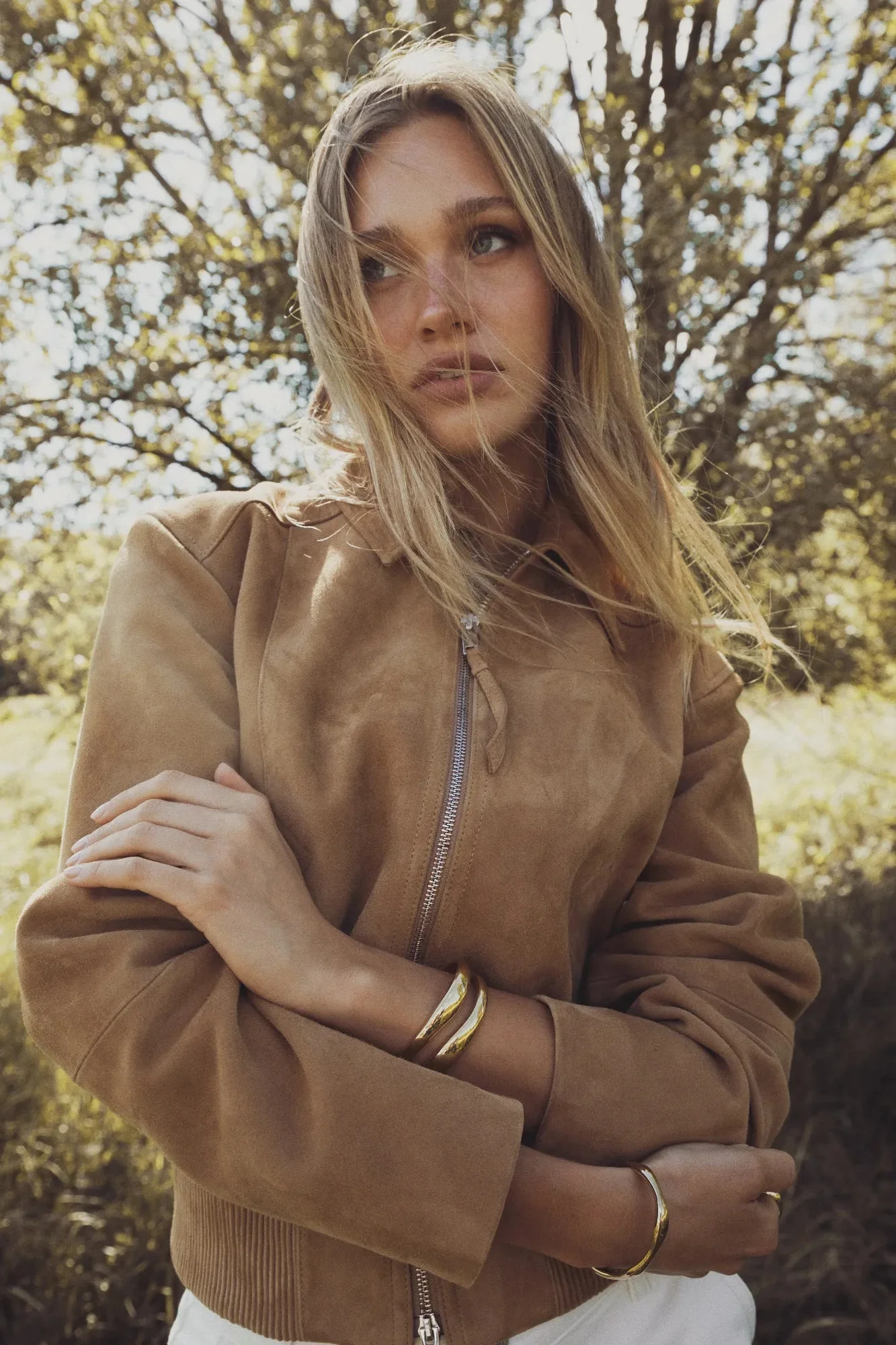 Lex Bomber Jacket Light Camel Suede