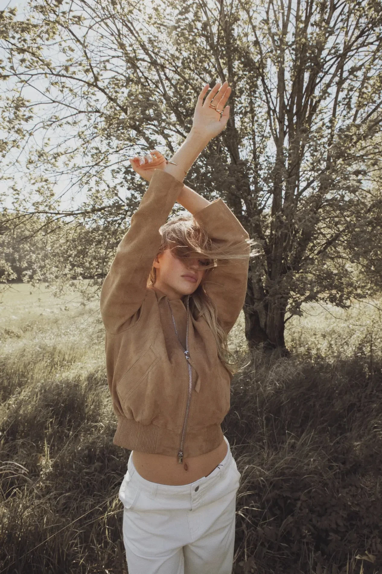 Lex Bomber Jacket Light Camel Suede - Image 3