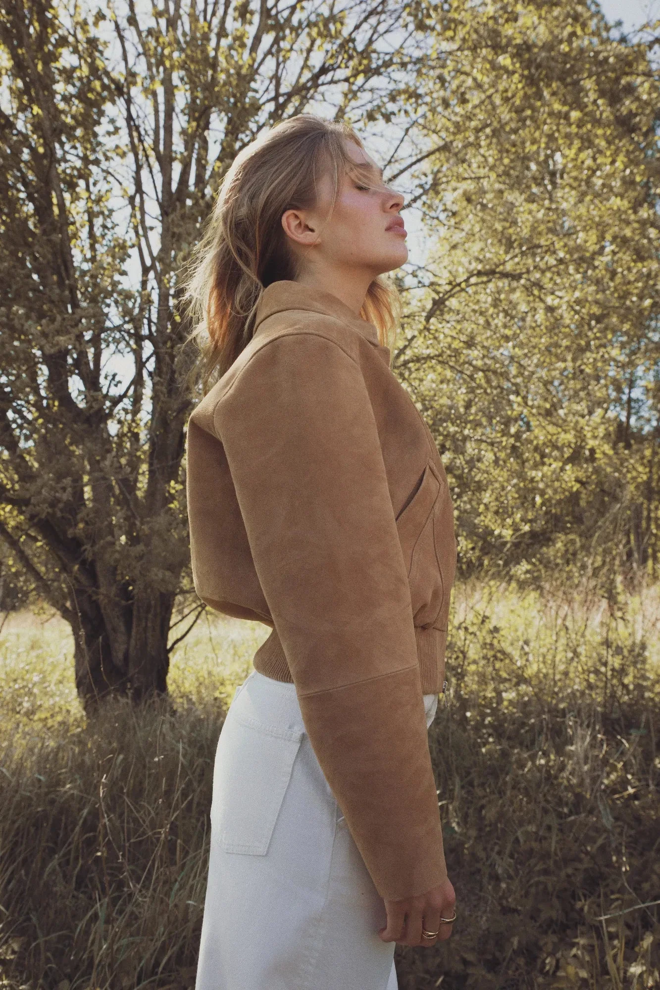 Lex Bomber Jacket Light Camel Suede - Image 4