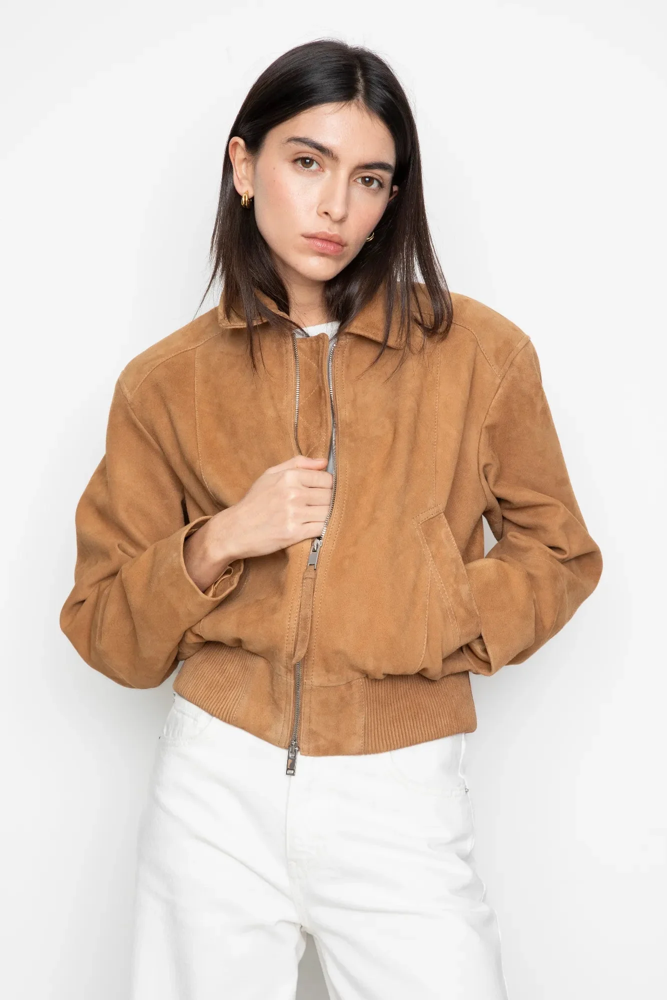 Lex Bomber Jacket Light Camel Suede - Image 8