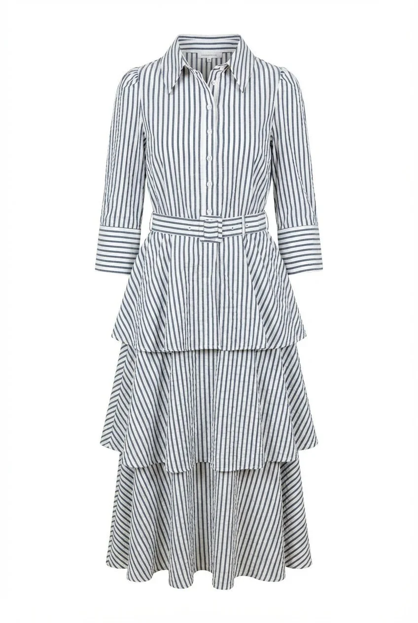 Seersucker Flounce Dress Marine Stripe - Image 2