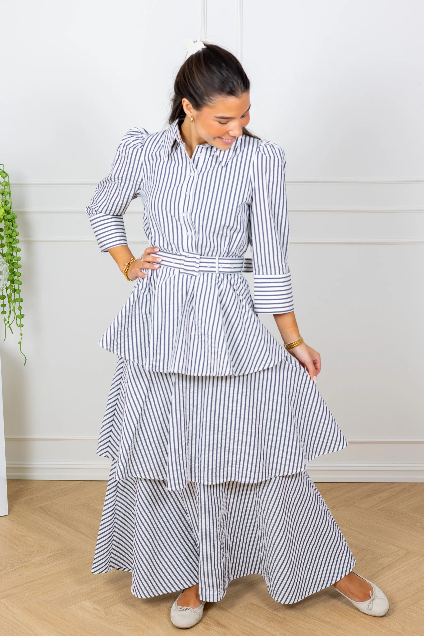 Seersucker Flounce Dress Marine Stripe - Image 3