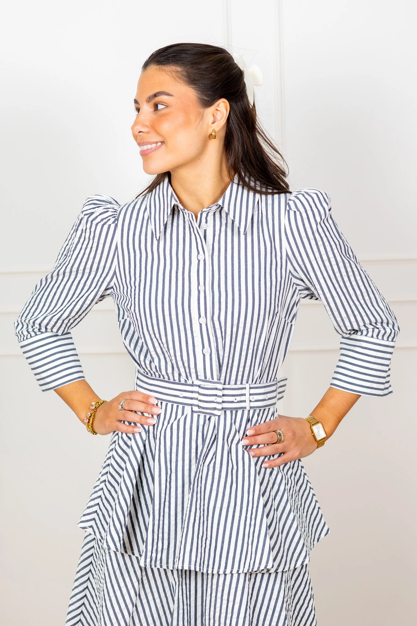 Seersucker Flounce Dress Marine Stripe - Image 4