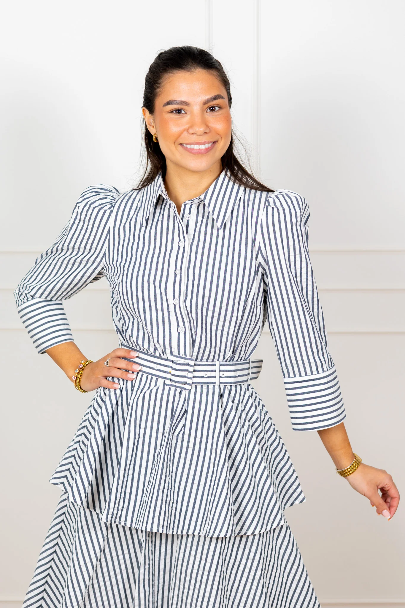 Seersucker Flounce Dress Marine Stripe - Image 5