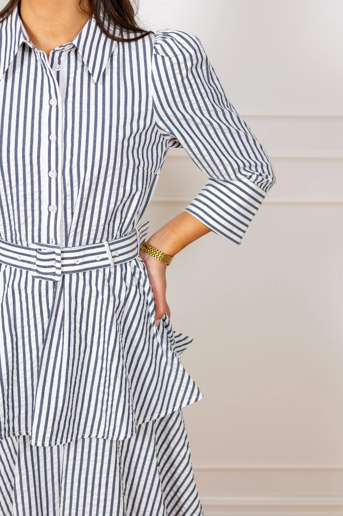 Seersucker Flounce Dress Marine Stripe - Image 7