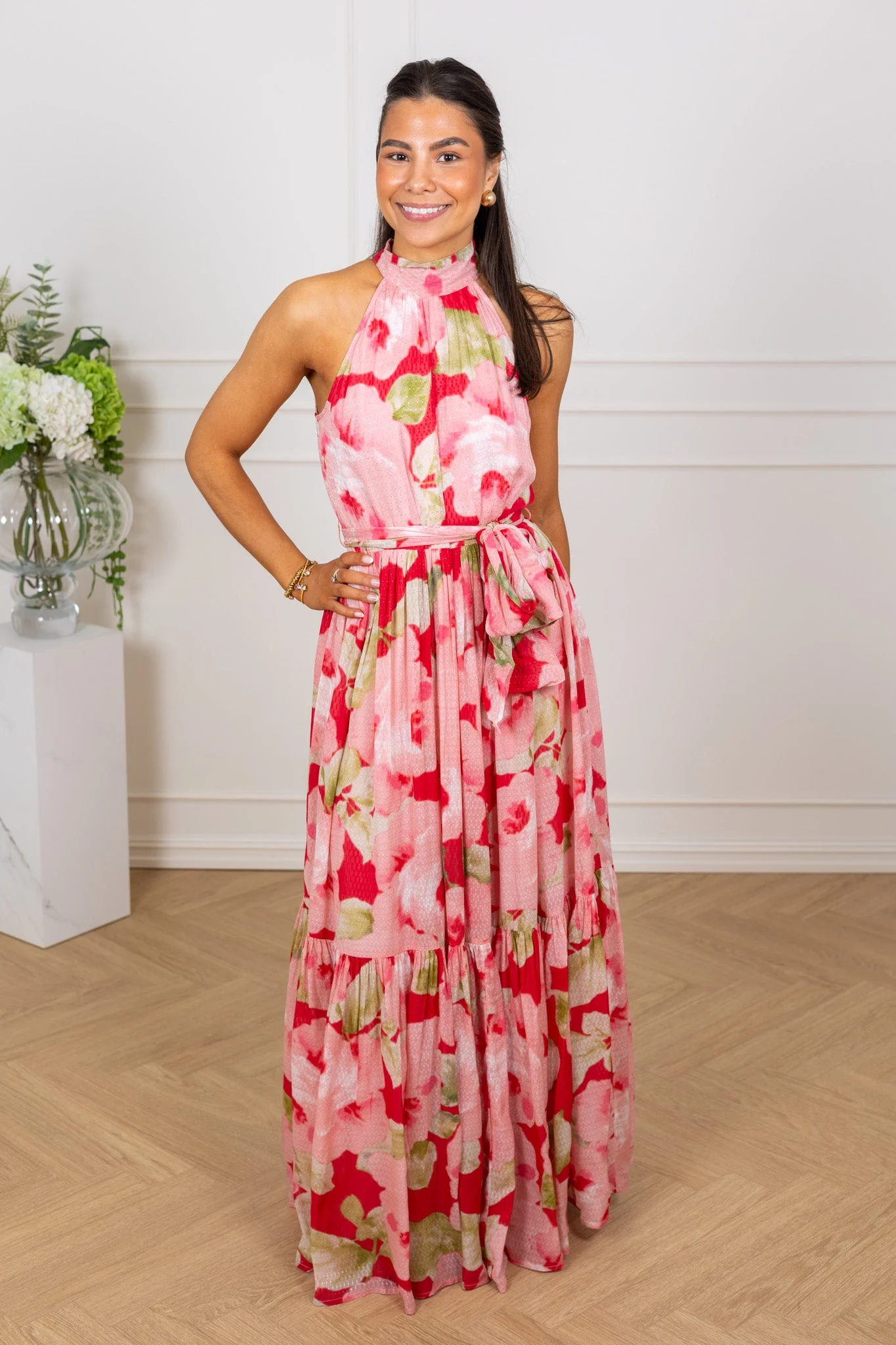 Dotted Georgette Halterneck Dress Romance