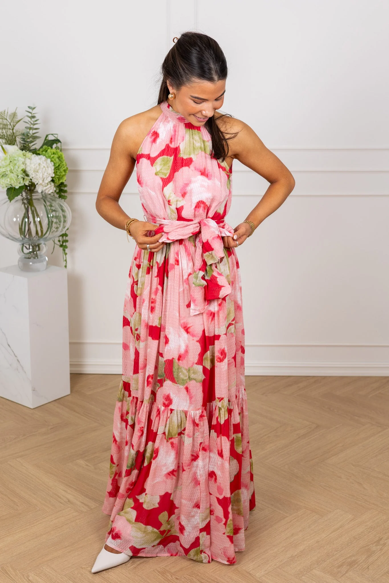 Dotted Georgette Halterneck Dress Romance - Image 3