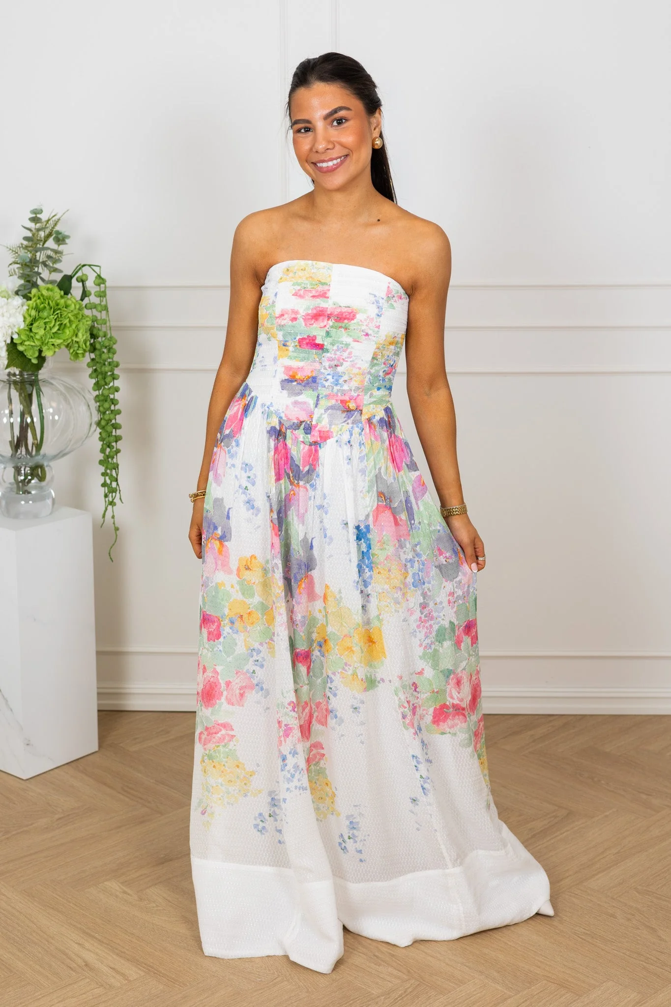 Dotted Georgette Bandeau Dress Flower Meadow
