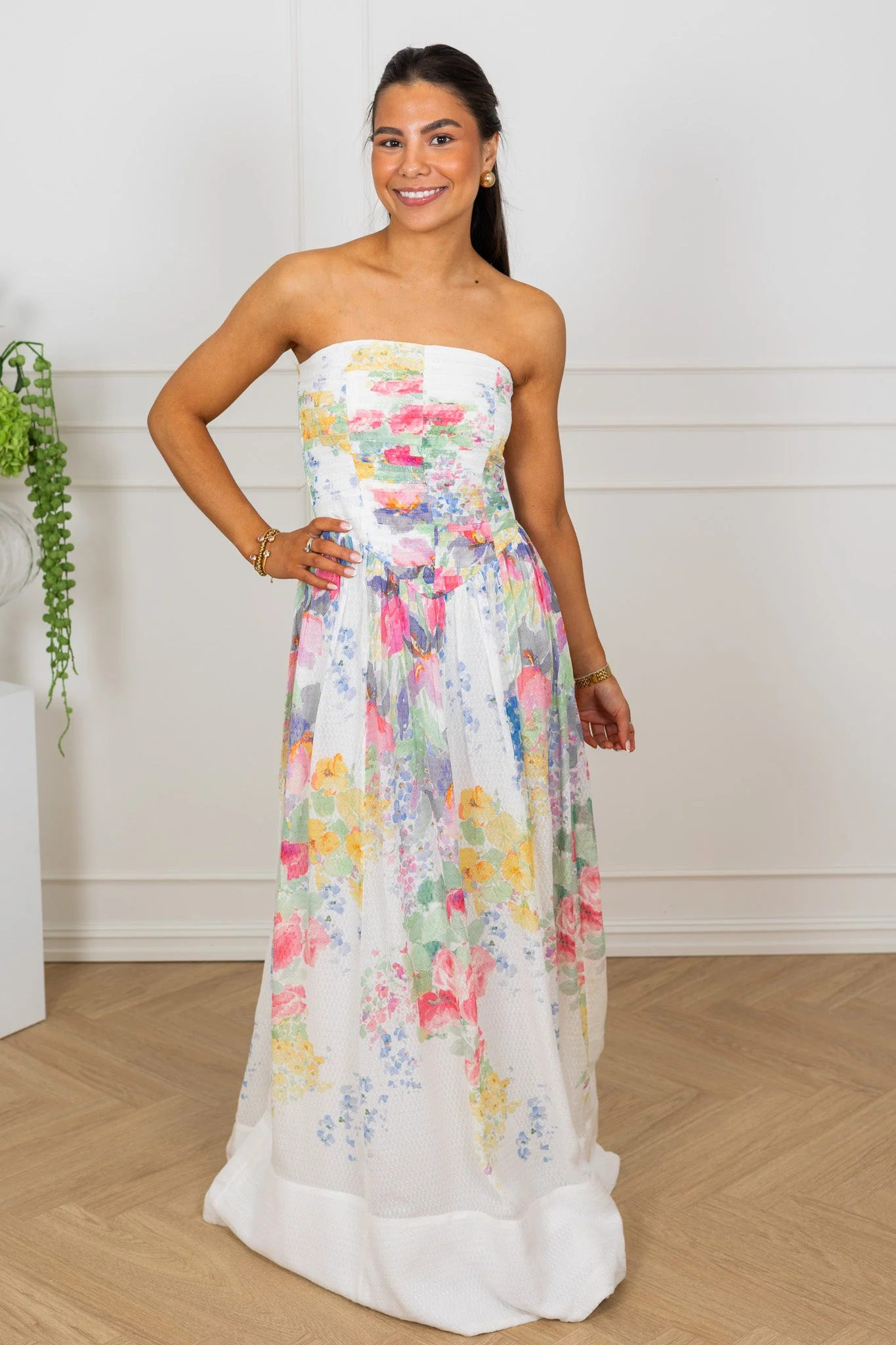 Dotted Georgette Bandeau Dress Flower Meadow - Image 3