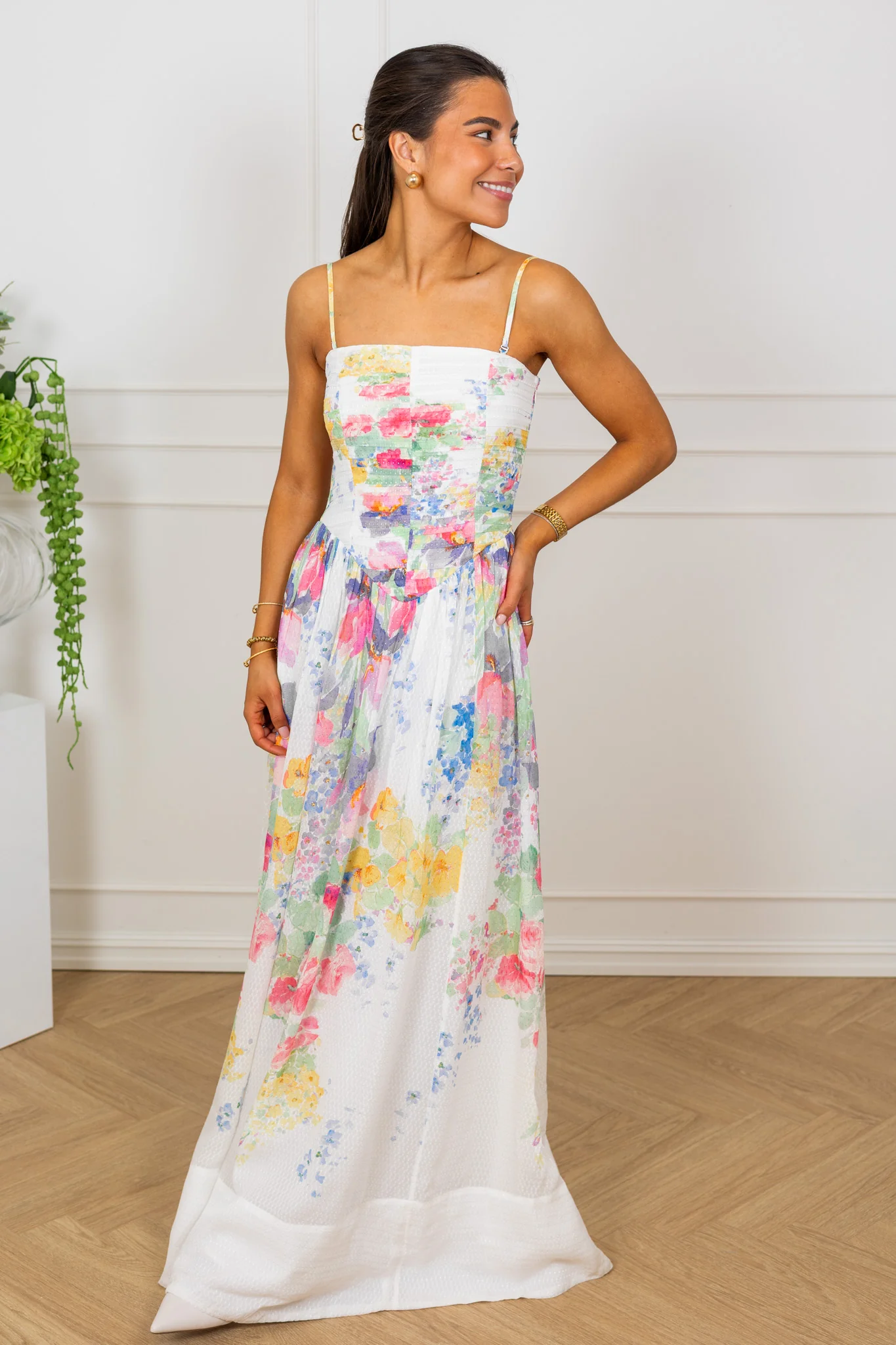 Dotted Georgette Bandeau Dress Flower Meadow - Image 4