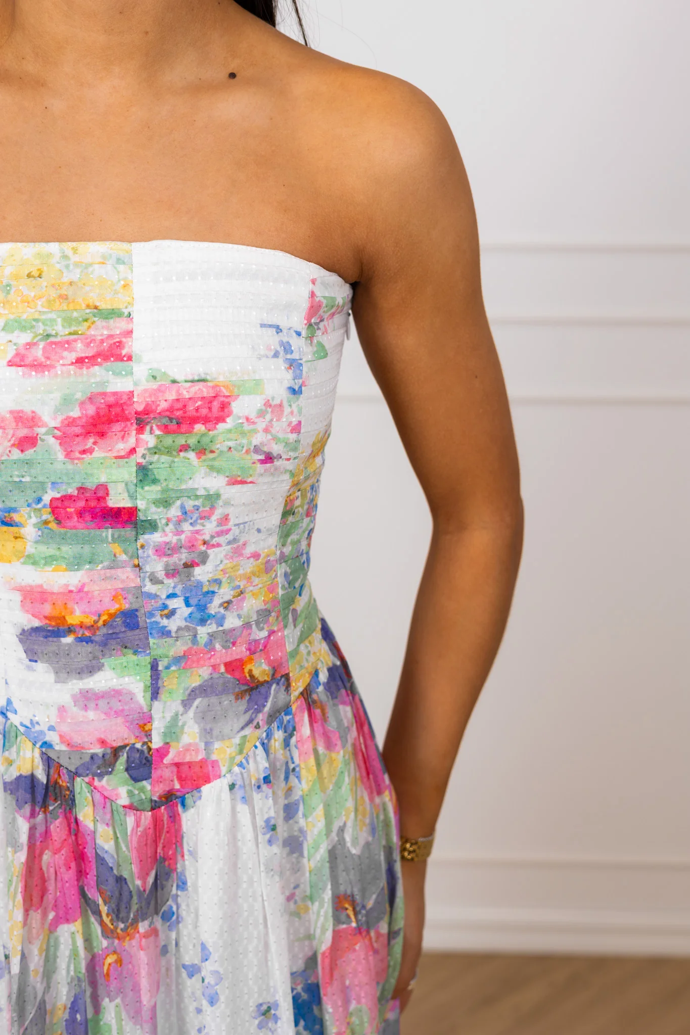 Dotted Georgette Bandeau Dress Flower Meadow - Image 6