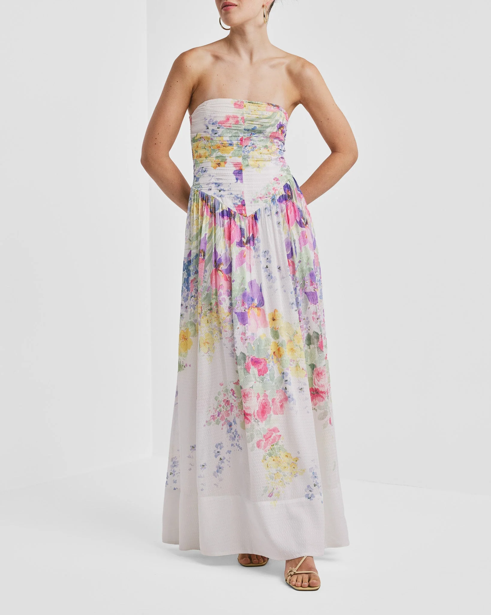 Dotted Georgette Bandeau Dress Flower Meadow - Image 9
