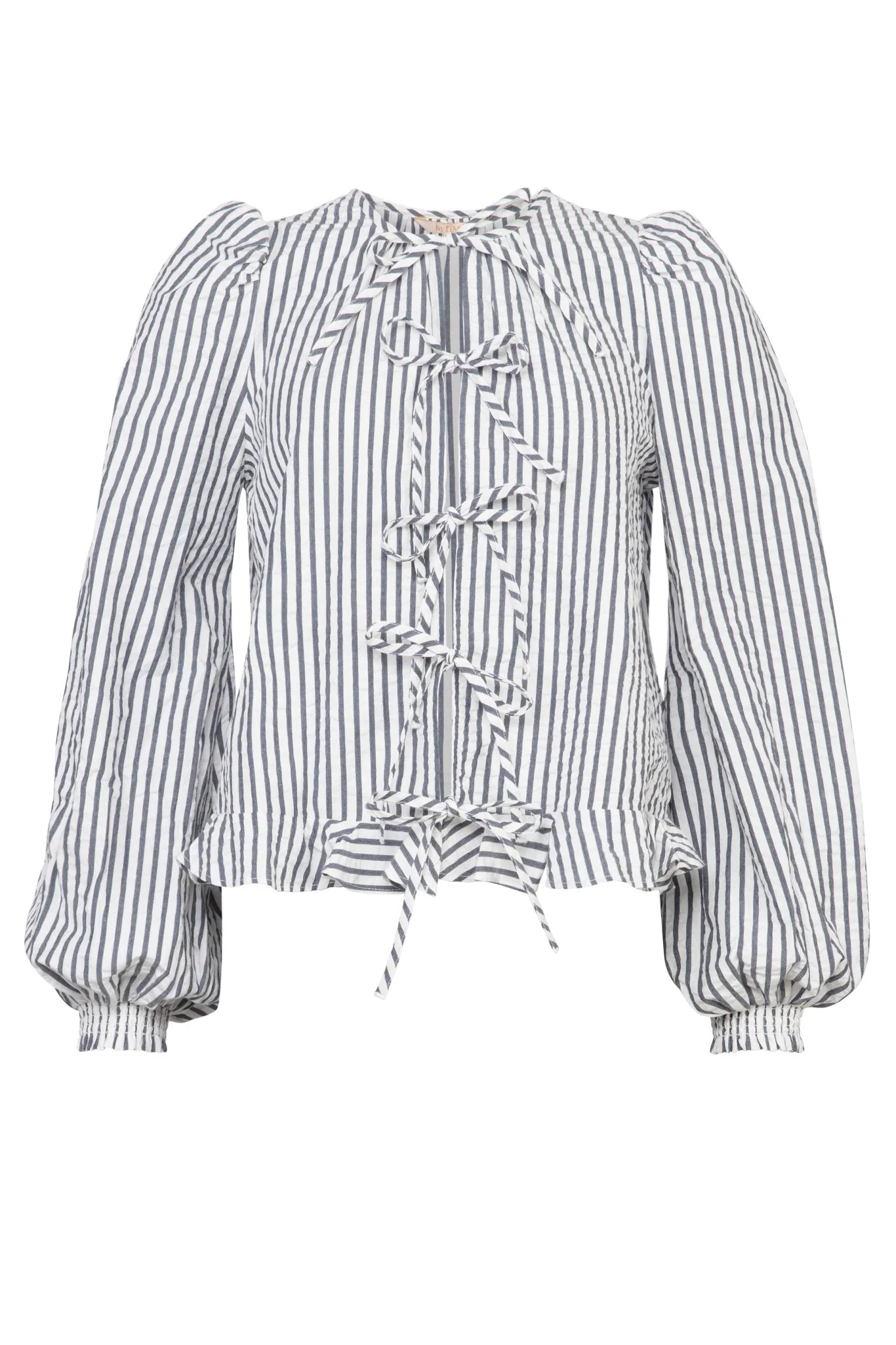Seersucker Bow Blouse Marine Stripe - Image 2